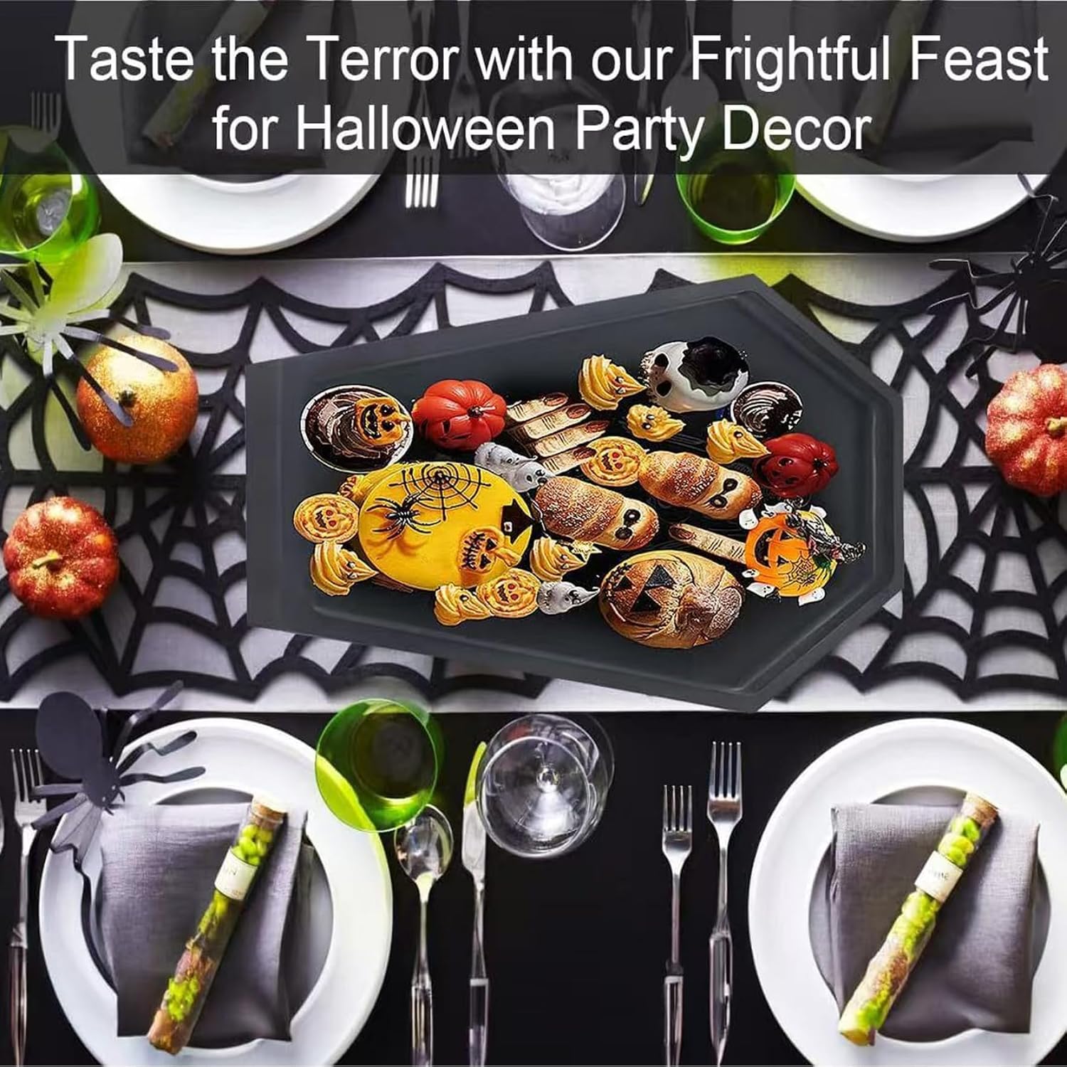 Halloween Charcuterie Board 11x15.7 Coffin Halloween Serving Dishes with Engraved Skeleton Gothic Coffin Letter Board for Food Party