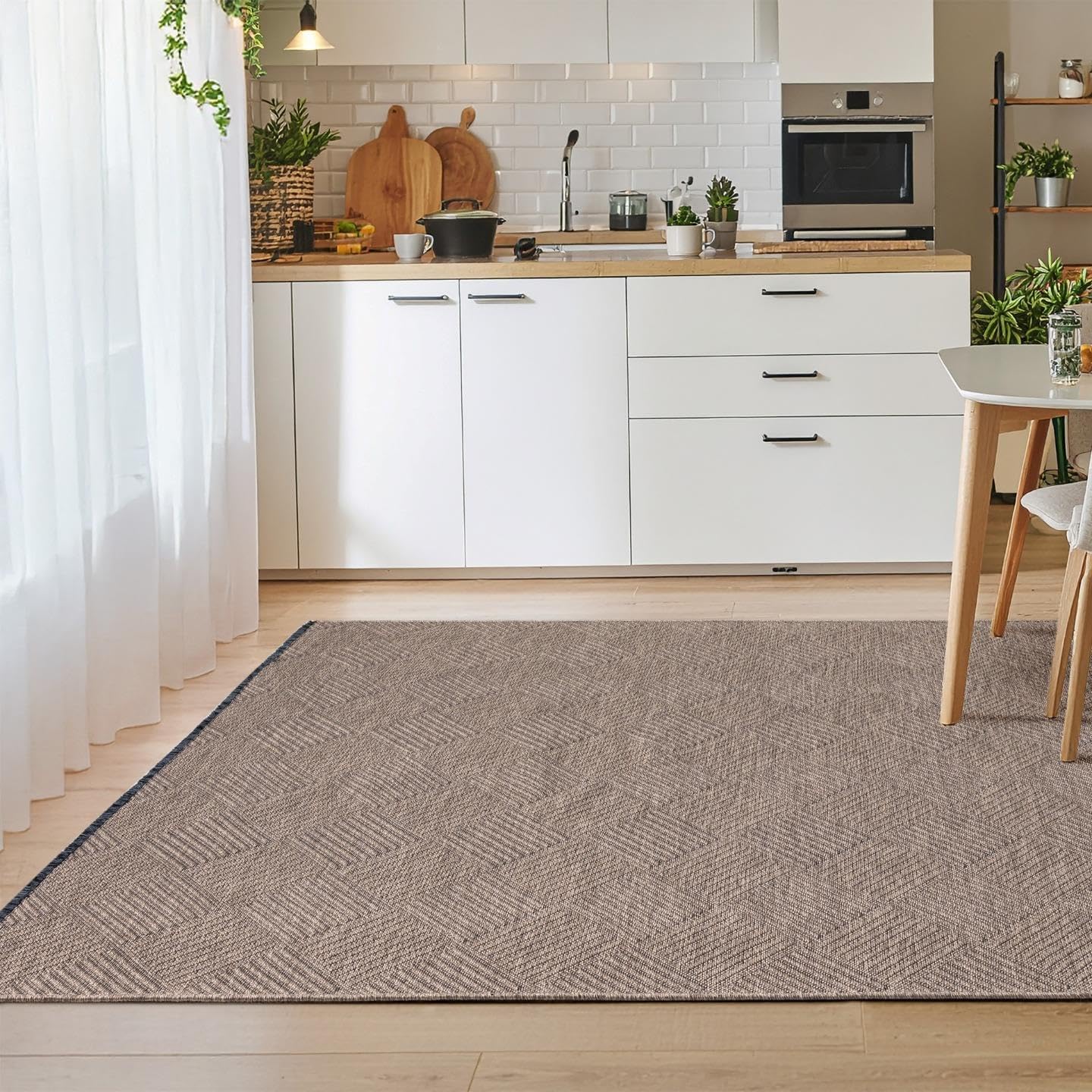 LUXE WEAVERS Modern Checkered Non-Slip Brown 9x12 Washable Area Rug, Geometric Textured Carpet
