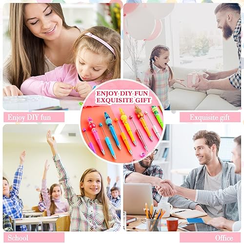 Miniatura 5 de 120 bolígrafos de plástico con cuentas, con eje surtido, tinta negra, con recargas adicionales para niños, estudiantes, suministros escolares de