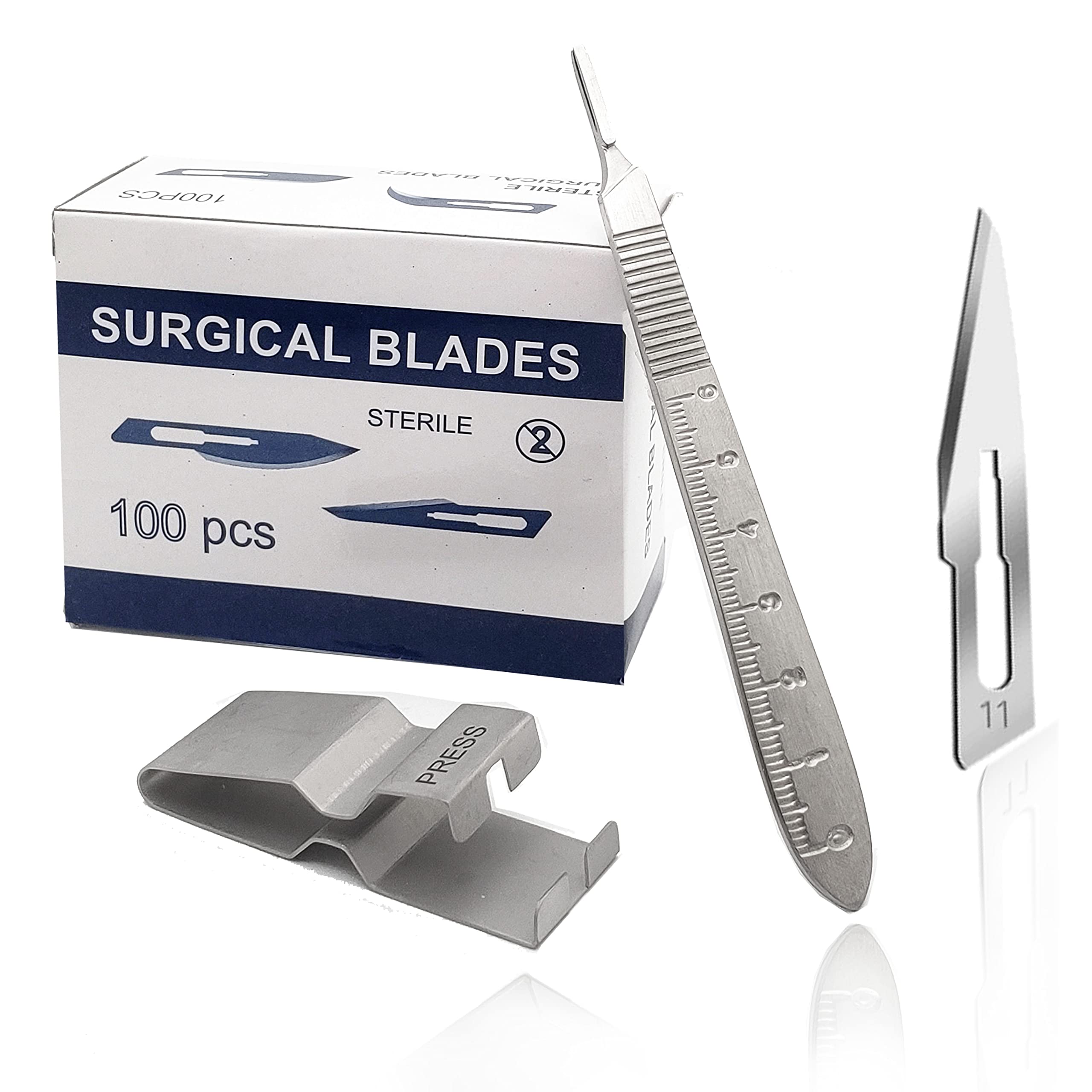 Disposable Sterile Blade #11, Podiatry & Professional Corn Callous Knife, Precision Carbon-Steel Blades + Metal Handle & Blade Remover - Individual Pouch - Pedicure, Wart Removal & More - Box of 100