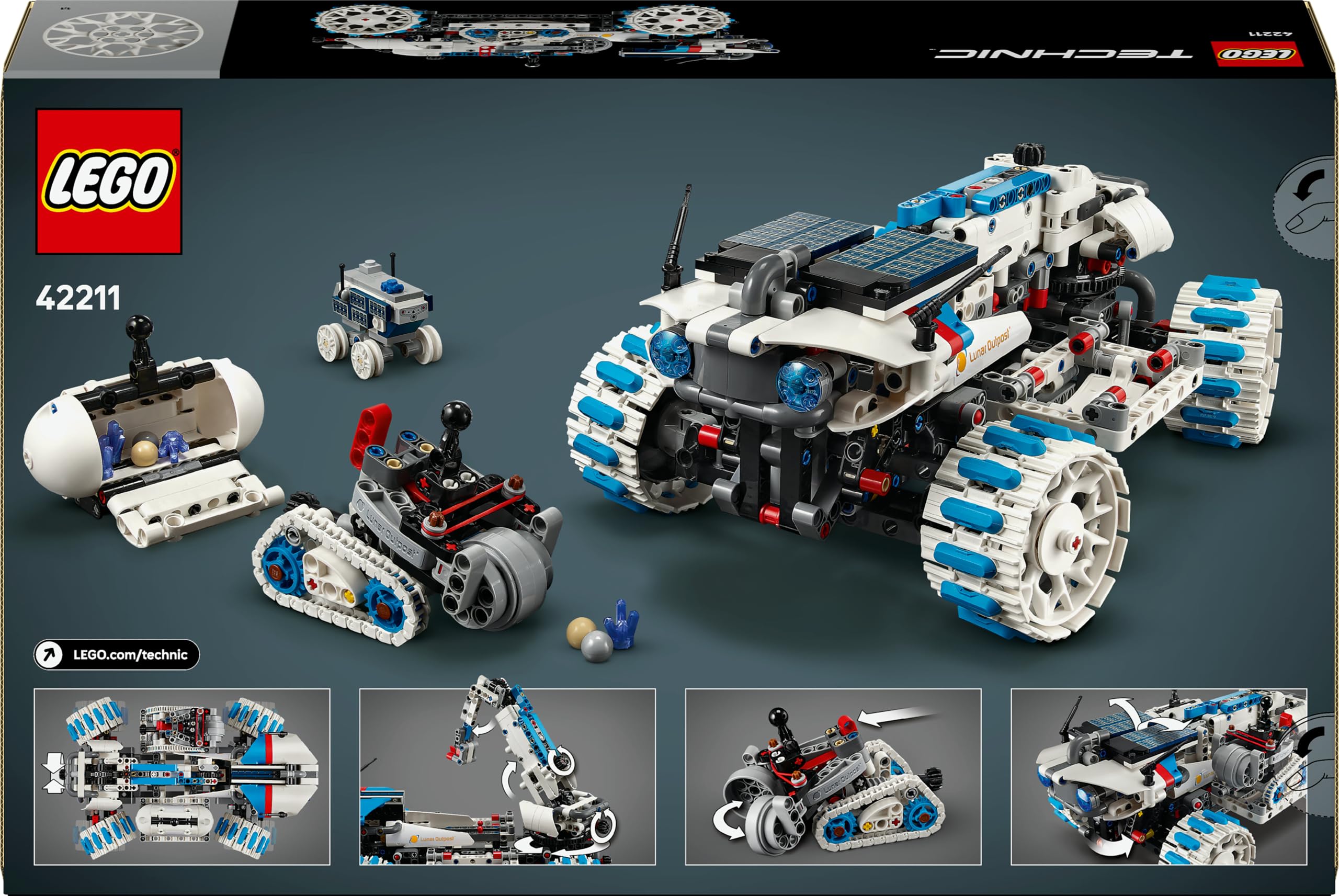LEGO Technic Lunar Outpost Mondrover-Raumfahrzeug - Interaktives Spielzeug - Kran und Sonnenkollektoren - Robotermodell zum Bauen und Spielen - Geschenk für Jungen und Mädchen ab 10 Jahren 42211