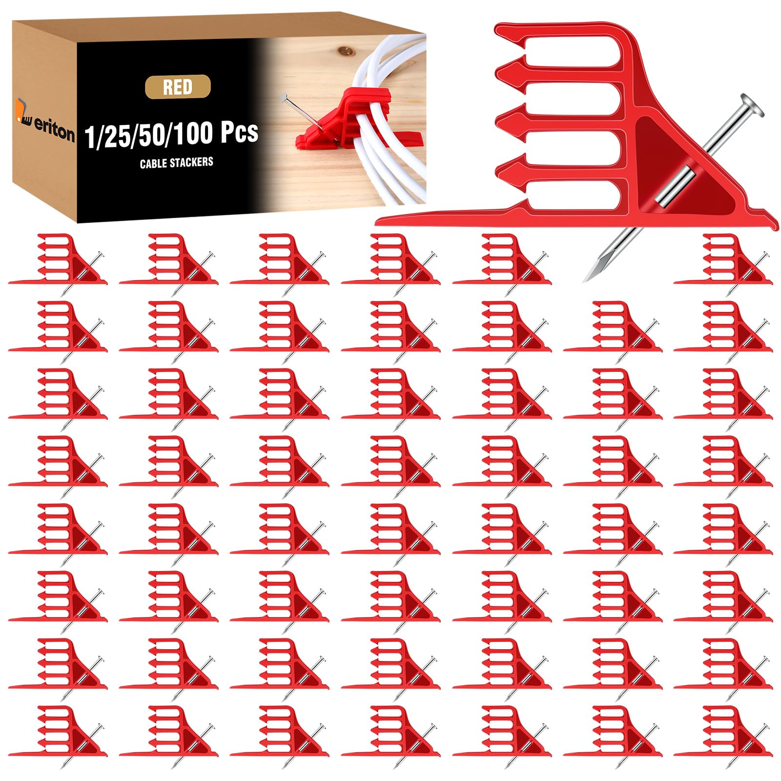 100 Pcs Cable Stacker Wire Staples, Plastic Clips with Nail, White — Amazon image 7