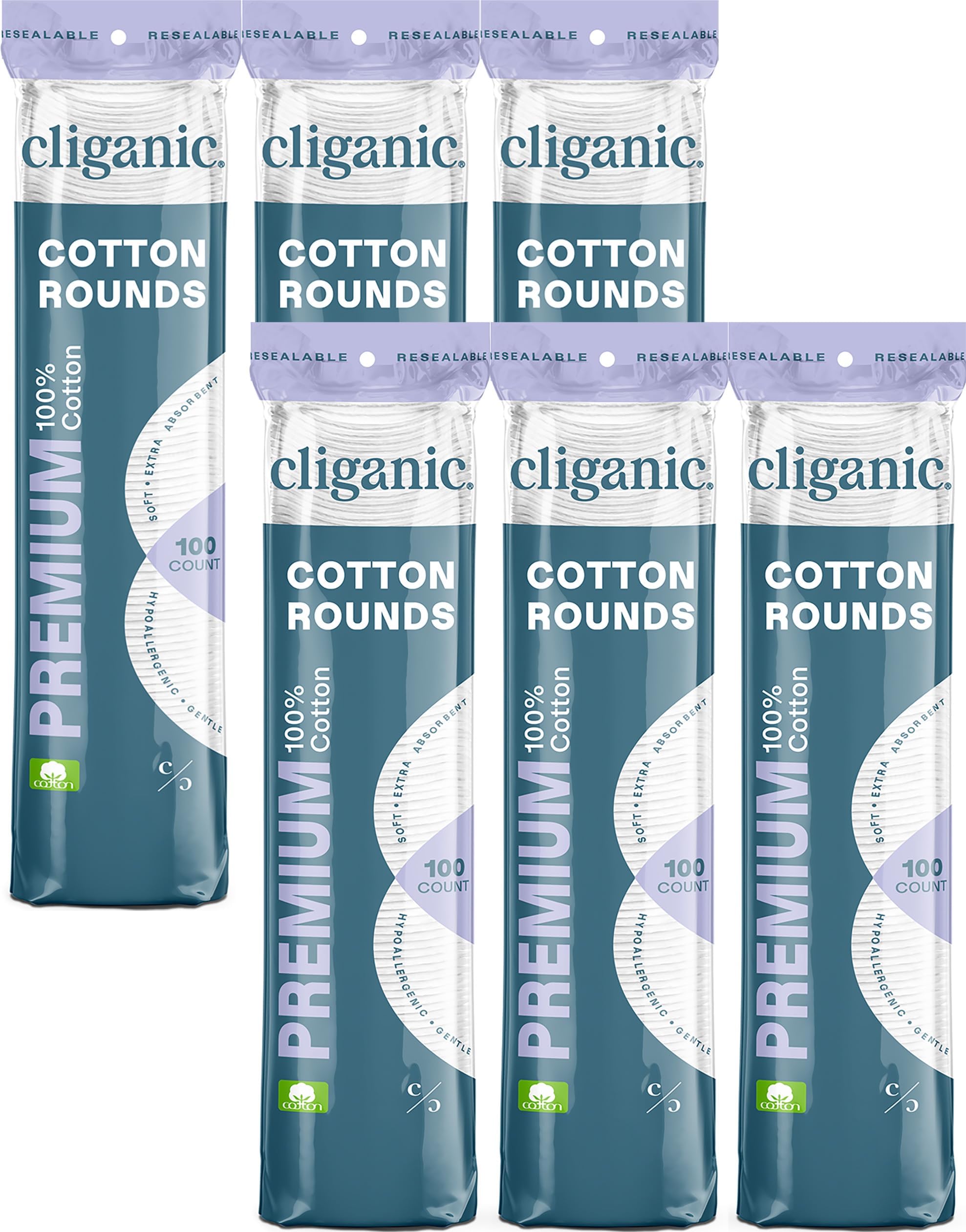 - Cliganic Premium Cotton Rounds for Face (600 Count) - Makeup Remover Pads, Hypoallergenic, Lint-Free | 100% Pure