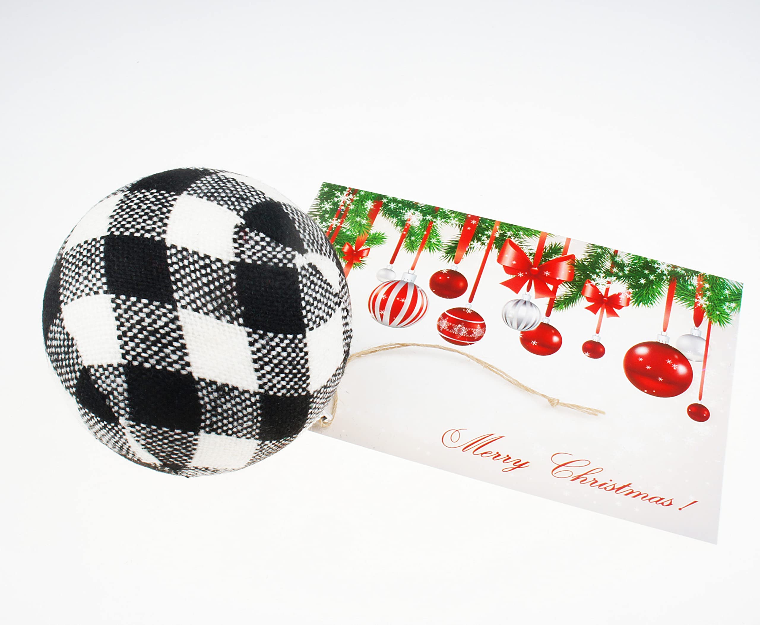 Juego de 6 adornos colgantes de tela a cuadros de búfalo de gran tamaño para árbol de Navidad, decoración de San Valentín, fiesta, 3-1/4 pulgadas (6, negro y blanco)