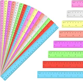 Okxiri 16 Pack Clear Plastic Rulers 12 Inch Assorted Colors - Dual Inch Metric Transparent Rulers for Kids Classroom School Office Supplies