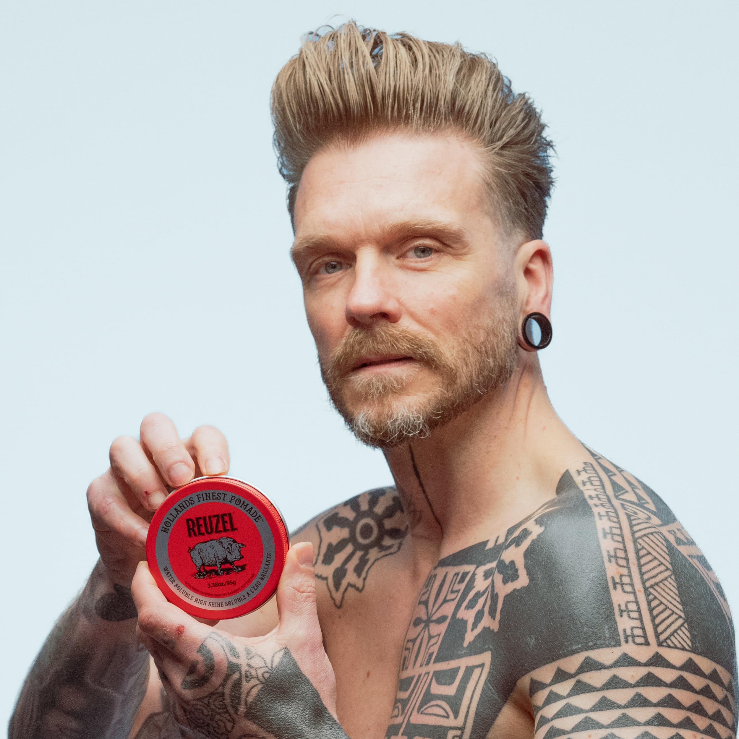 Reuzel Pomada roja de fijación media y brillo intenso para hombres, pomada soluble en agua para un aspecto flexible y brillante, 3,38 oz/95g