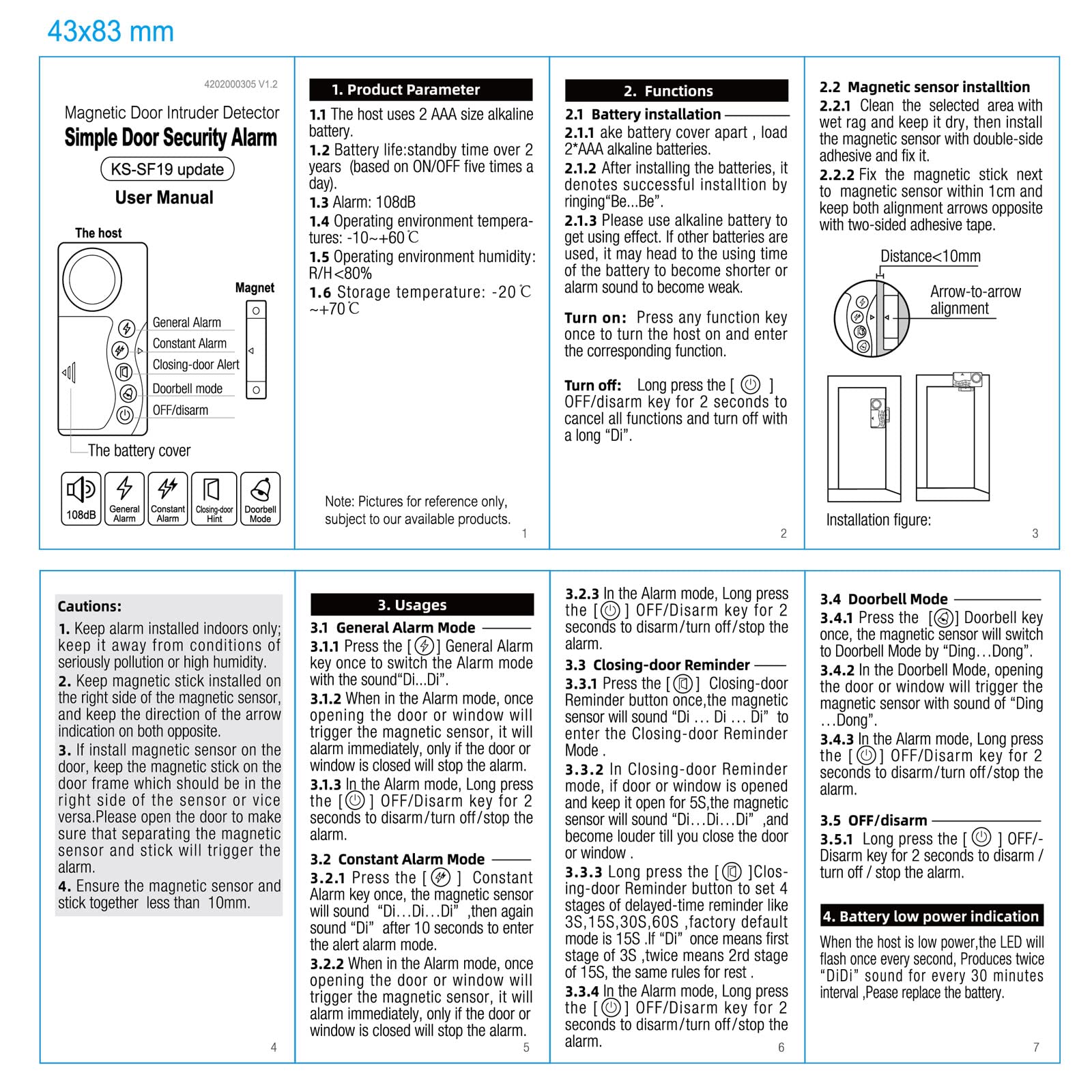 CDIYTOOL Alarm do drzwi, 2-pak bezprzewodowego alarmu do drzwi i okien, alarm do drzwi zamrażarki z regulowanym opóźnieniem 3/15/30/60 sekund, bezprzewodowy czujnik otwarcia drzwi, alarm do lodówki
