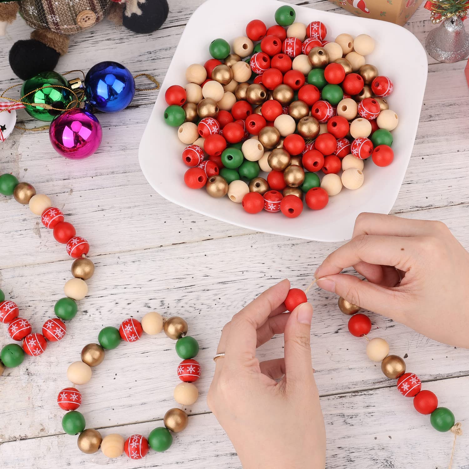 100 perline di legno colorate da 16 mm, perline di legno sfuse per albero di Natale
