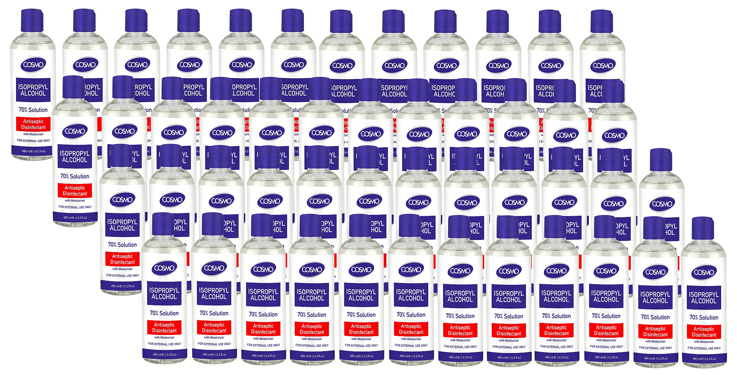 Cosmo Isopropyl Alcohol 70% Solution Liquid 480ML PACK OF 48, Advanced Formula, Germs Protection, Antiseptic/Disinfectant With Moisturizer
