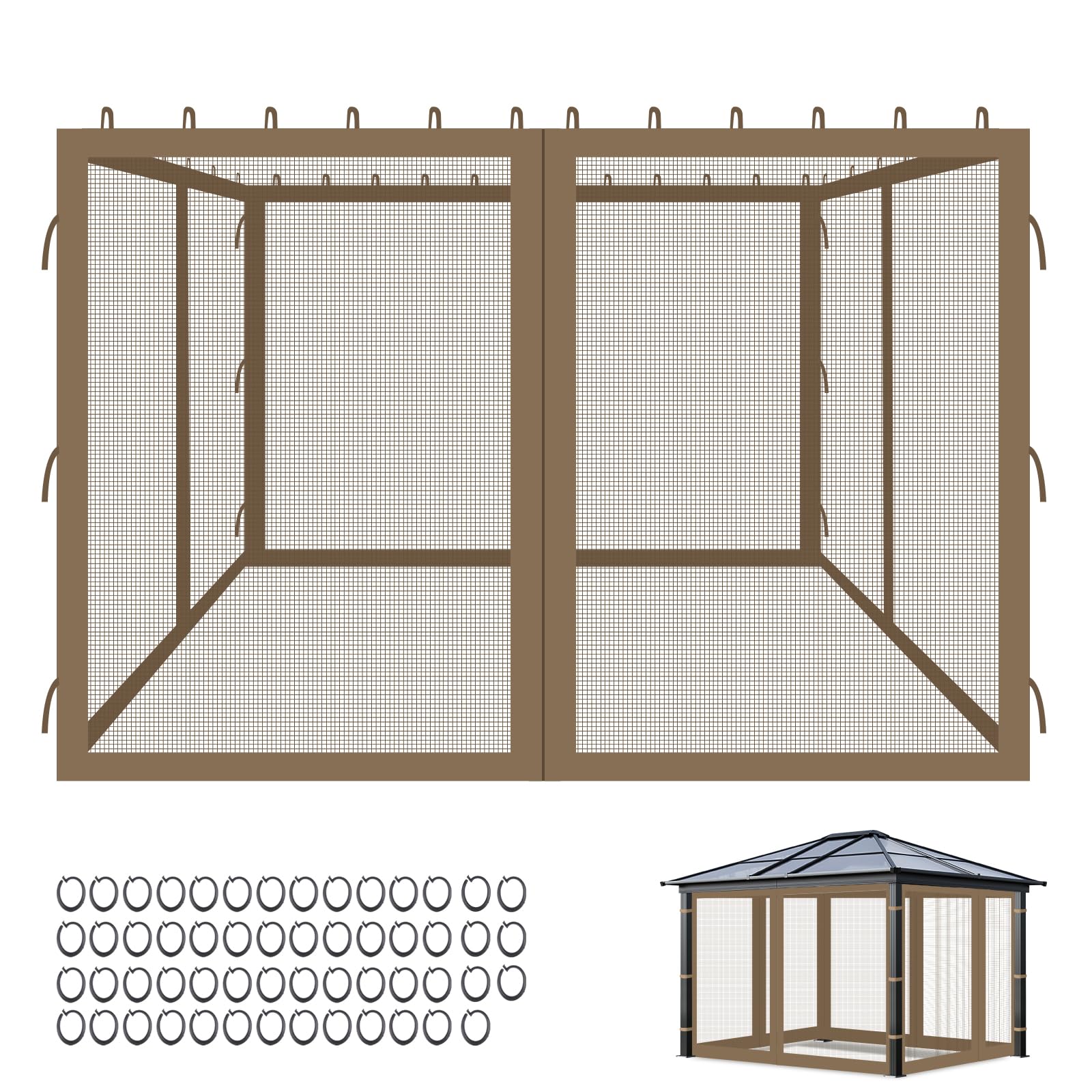 Moskitonetz für Pavillon 3x3m mit Reißverschluss – Wasserdichte 4 Seitenwände für 10x10FT für Garten, Terrasse, Camping, Kaki