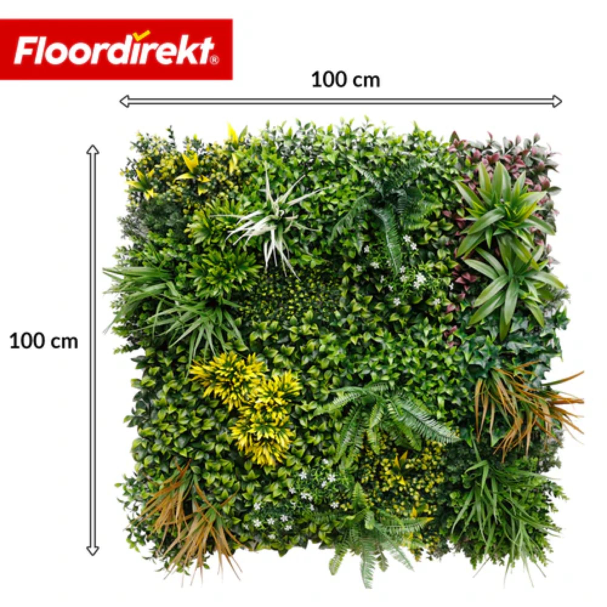 Floordirekt Ścianka na rośliny Spring Garden 100 x 100 cm, sztuczna ściana z systemem zatrzaskowym, wierna naturalna, bez pielęgnacji zielona ściana, do użytku wewnątrz i na zewnątrz