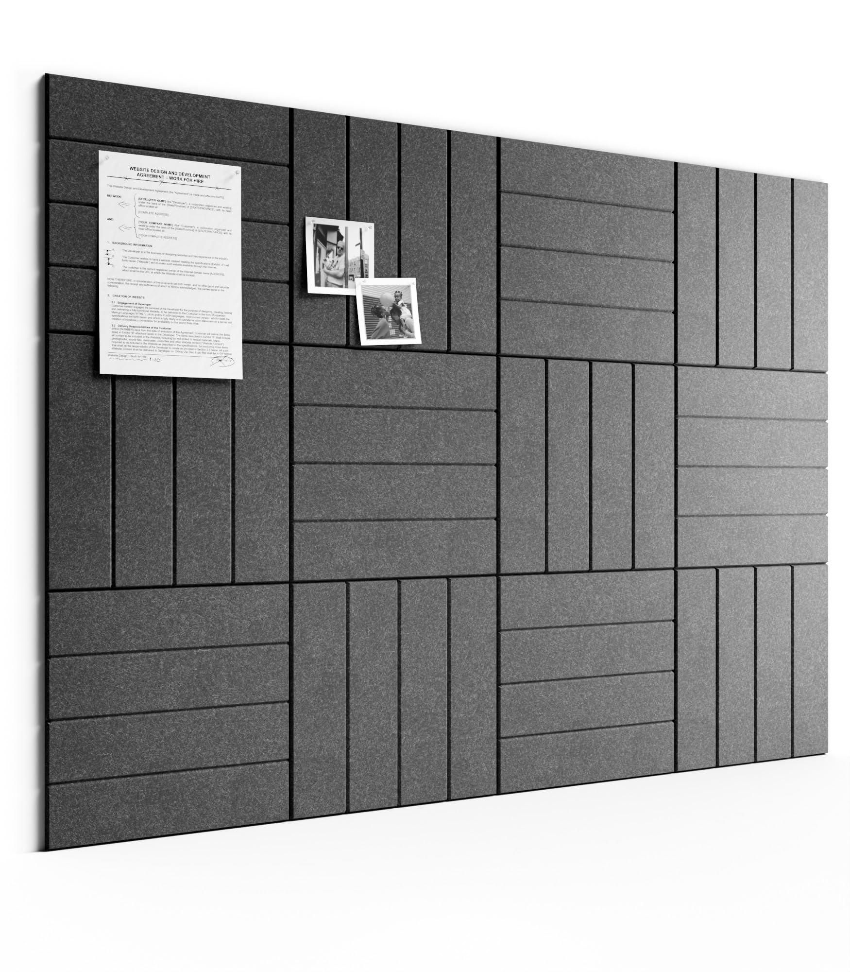 Bumusty Large Cork Board Alternative-48 x 36" Felt Bulletin Board Tiles, with 30 Pushpins, 70 Adhesive Tabs, 12-Pack Slat Wall Paneling, Cork Boards for Office Push Pin Board Felt Board-Charcoal Gray