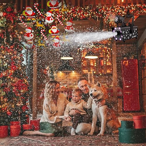 Vista 2 de Hakuta Máquina de nieve mejorada de 800 W con 8 luces LED RGB, proyección LED y 2 controles remotos inalámbricos, perfecta para Navidad, Halloween