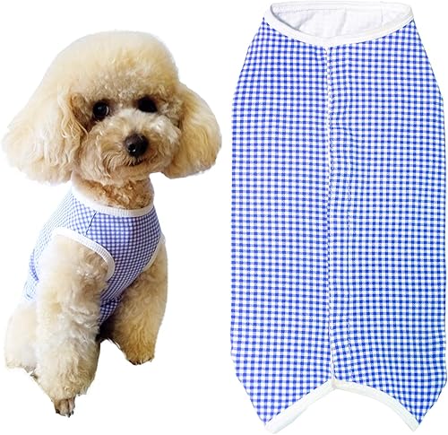 Vista 47 de Traje de recuperación para perros, camisa poscirugía para cachorros, ropa protectora de heridas para animales (rayas blancas y rosadas, XL)