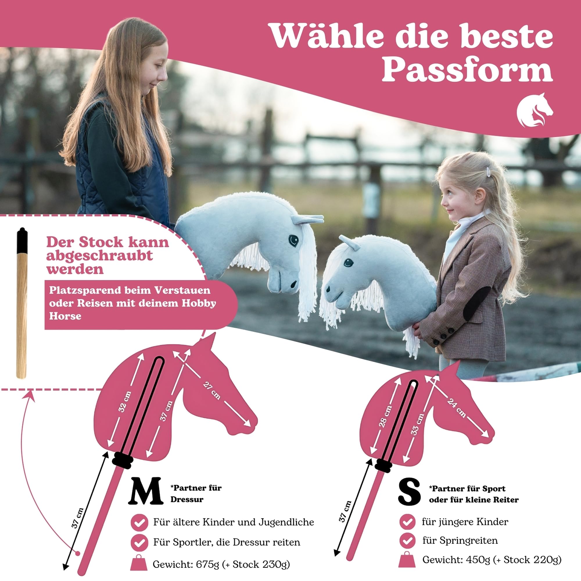 LarDen Hobby Horse Wendy mit schwarzem Halfter - Größe M, HANDGEFERTIGTES Stockpferd Für Kleine, Große Kinder mit Zubehör | Spielpferd, Pferd Zum Reiten Spielzeug, Hobby Horsing