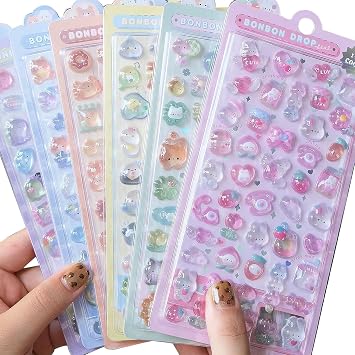 6 PCS Puffy Stickers,3D Stickers,Cute Animal Design Cartoon Mini Sticker,DIY Phone Case,Kawaii Sticker for Scrapbooks,Planners,Journals,Laptops Adorable Cartoon Mini-Sticker for Kid Adult