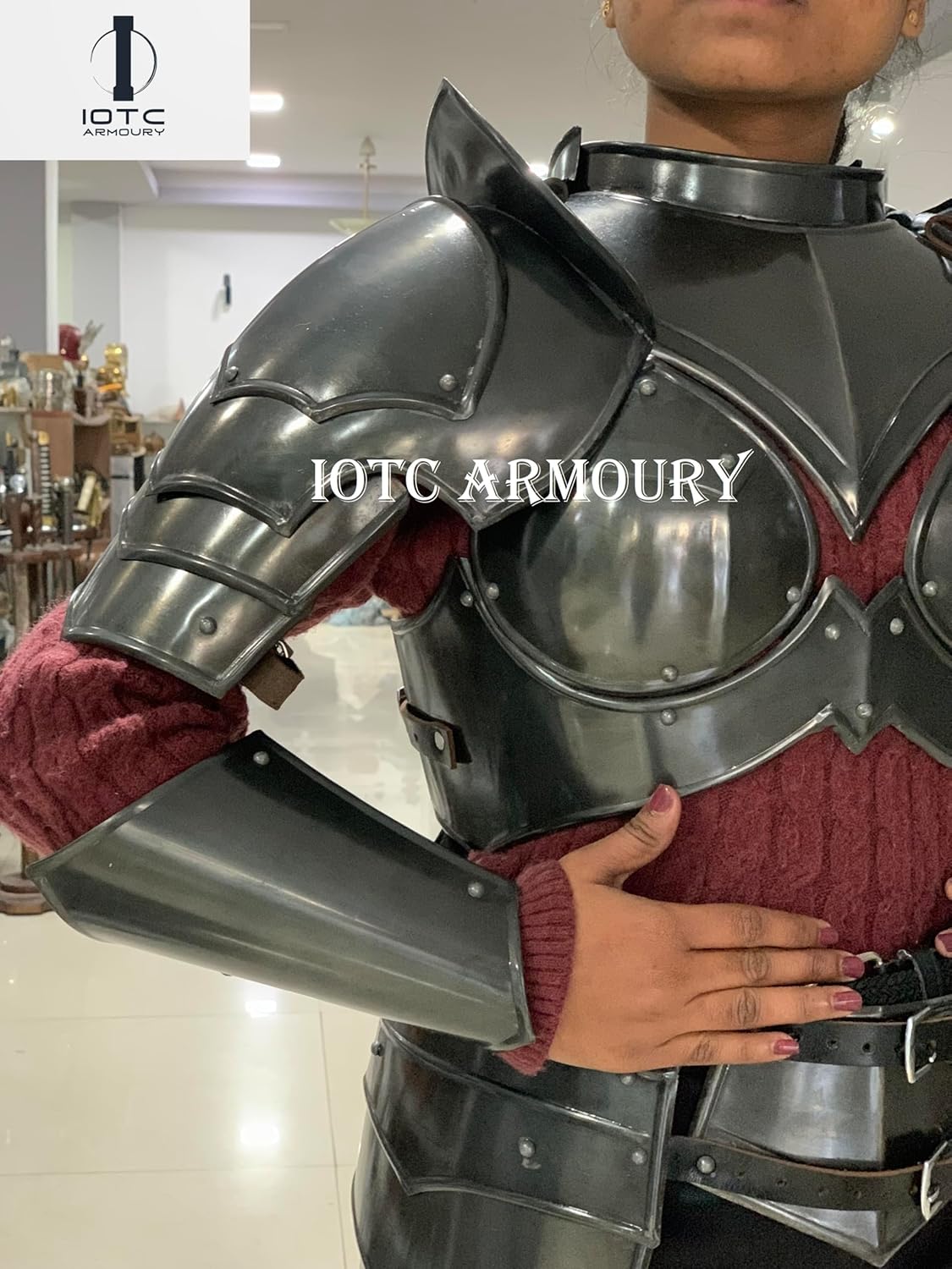 Medieval Knight Lady Cuirass Body Armor with Tasset, Bracers, Shoulder Pauldrons & Clock Costume Perfectly Goes For LARP, Renaissance, Cosplay Replica, Fantasy & Halloween Renfair Party Armor Costume