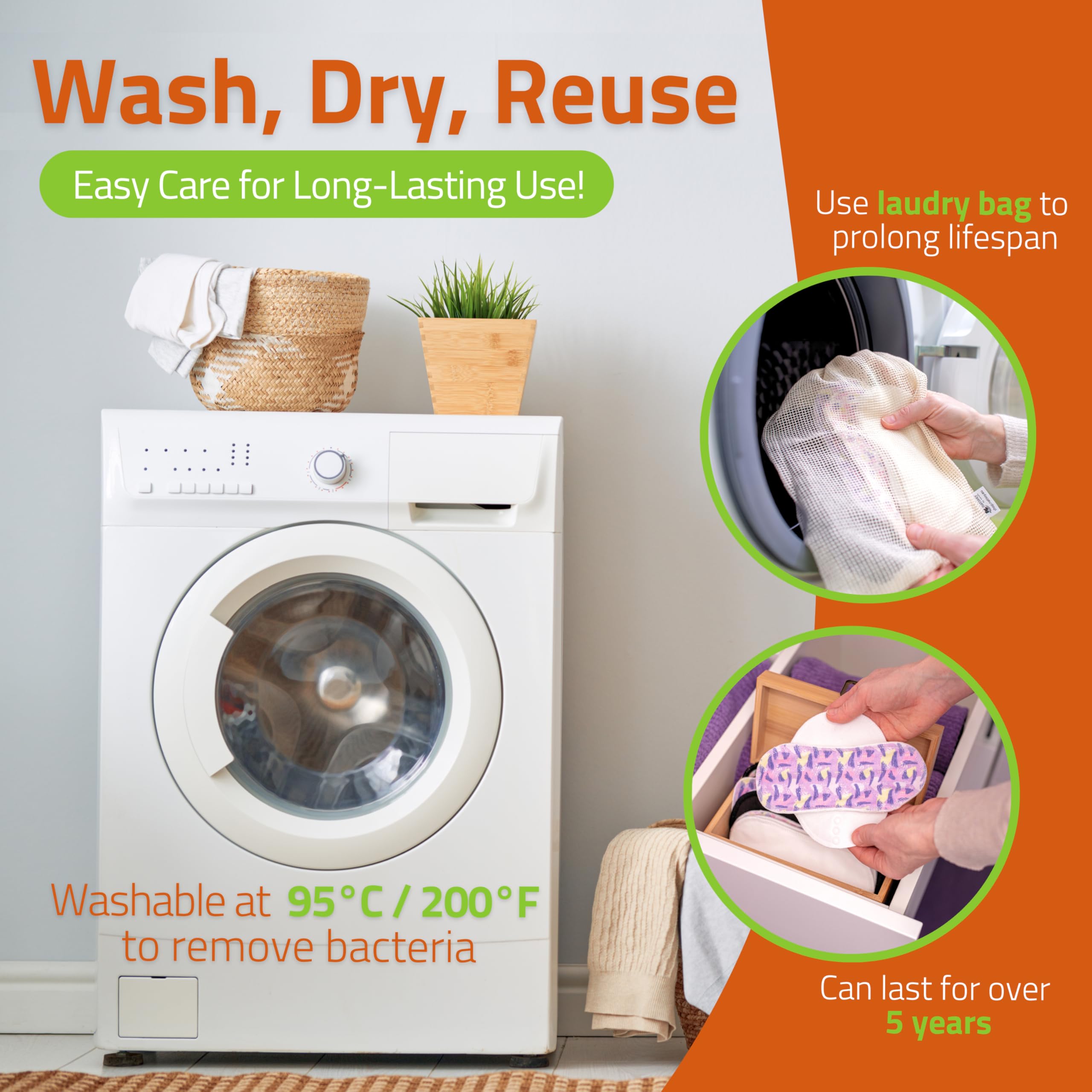 EcoConfort compresas reutilizables en algodón orgánico para flujo abundante e incontinencia (L+XL, 6 uds.); lavables a alta T°; cómodas y no irritantes, compresas de tela para una higiene de mujeres - 5