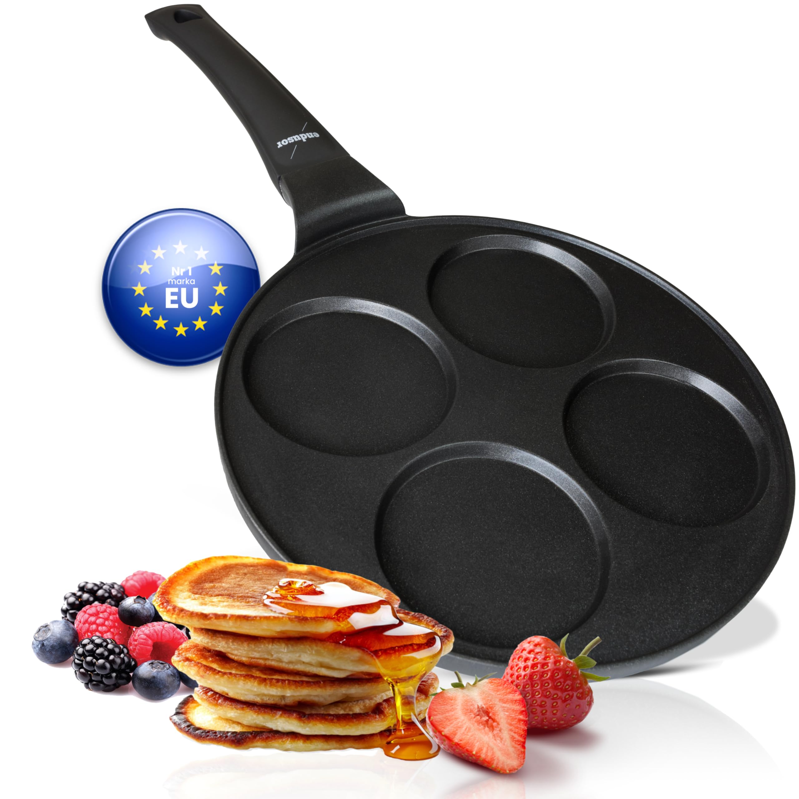 endusor Patelnia do Naleśników na Indukcję (Ø26cm) 4 foremki | Powłoka PowerShield, Gaz Ceramika Elektryczność, do jajek naleśników Poffertjes Blinis