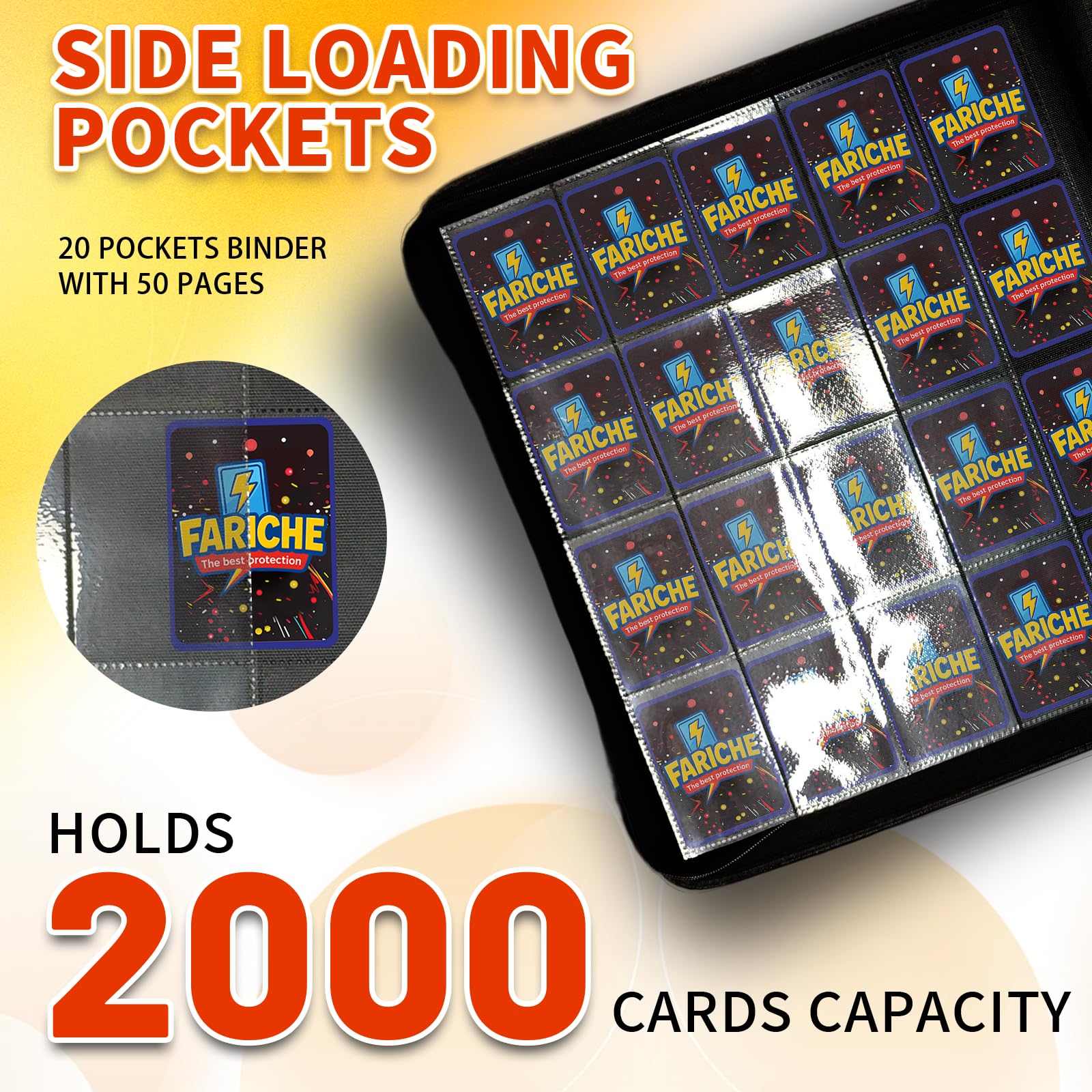 Toploader Kartenbinder für TCG-Karten, 20-Pocket Portable Card Collector Ablum Holder Book Fits 2000 Cards with 50 Removable Sleeve, Waterproof Trading Card Binder Display Storage Carrying Cases