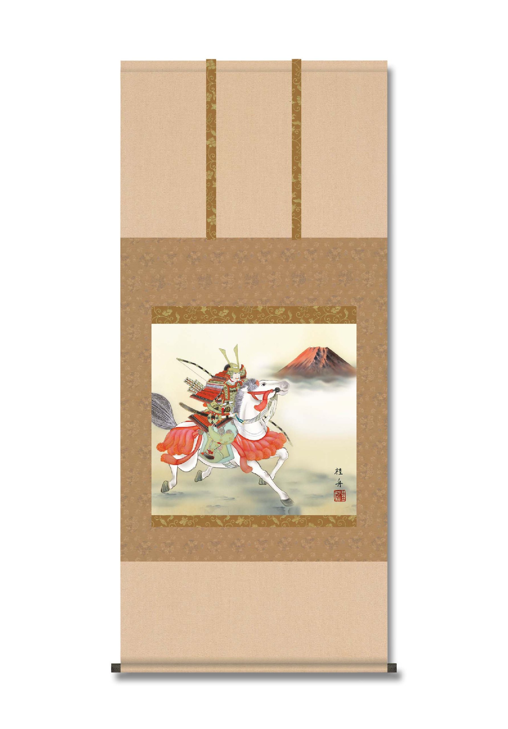 掛け軸/若武者 Amazon.co.jp: 端午の節句掛軸 『若武者』 長江桂舟 洛彩緞子本表装 F6