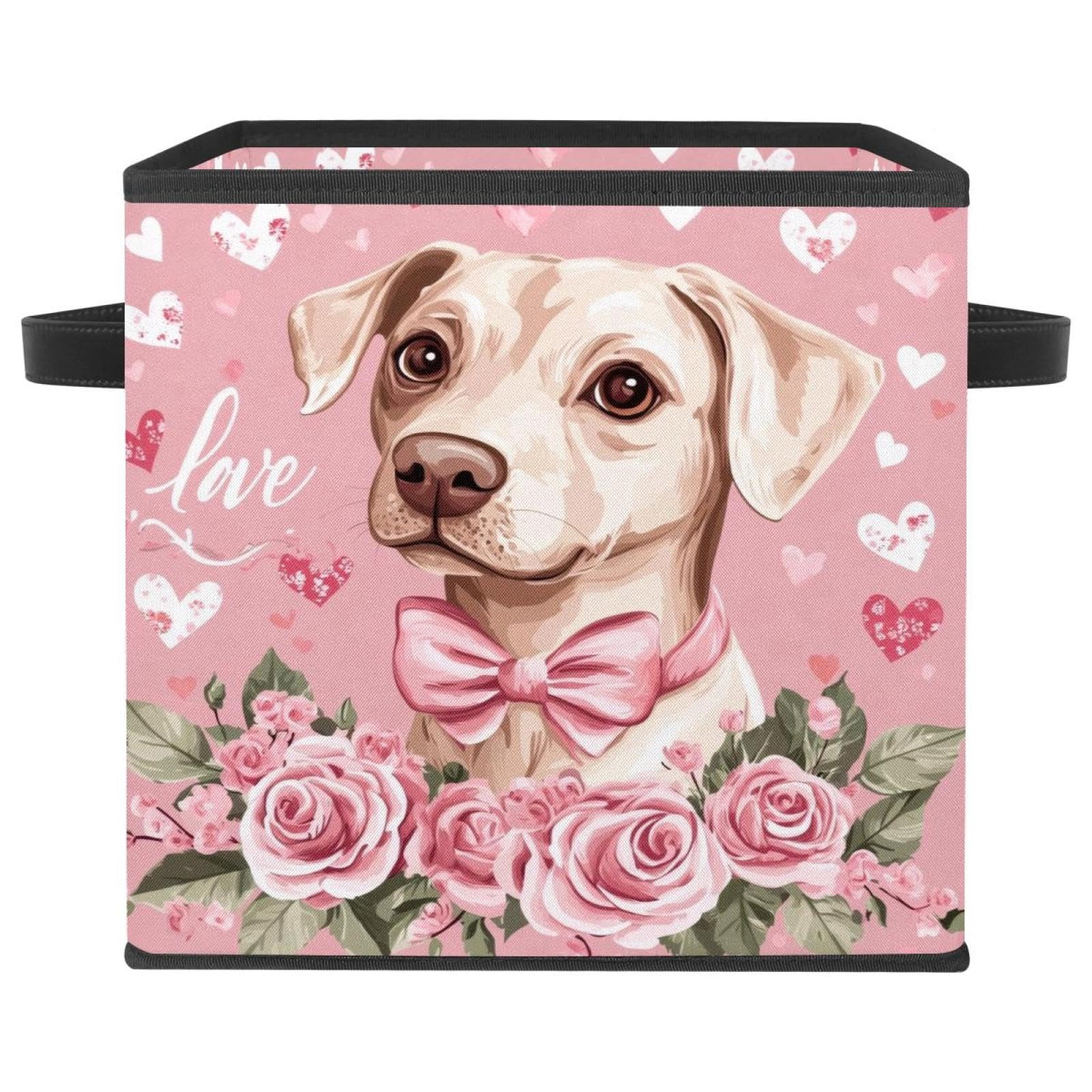 Boîte de rangement pour chien en tissu rose 28cm