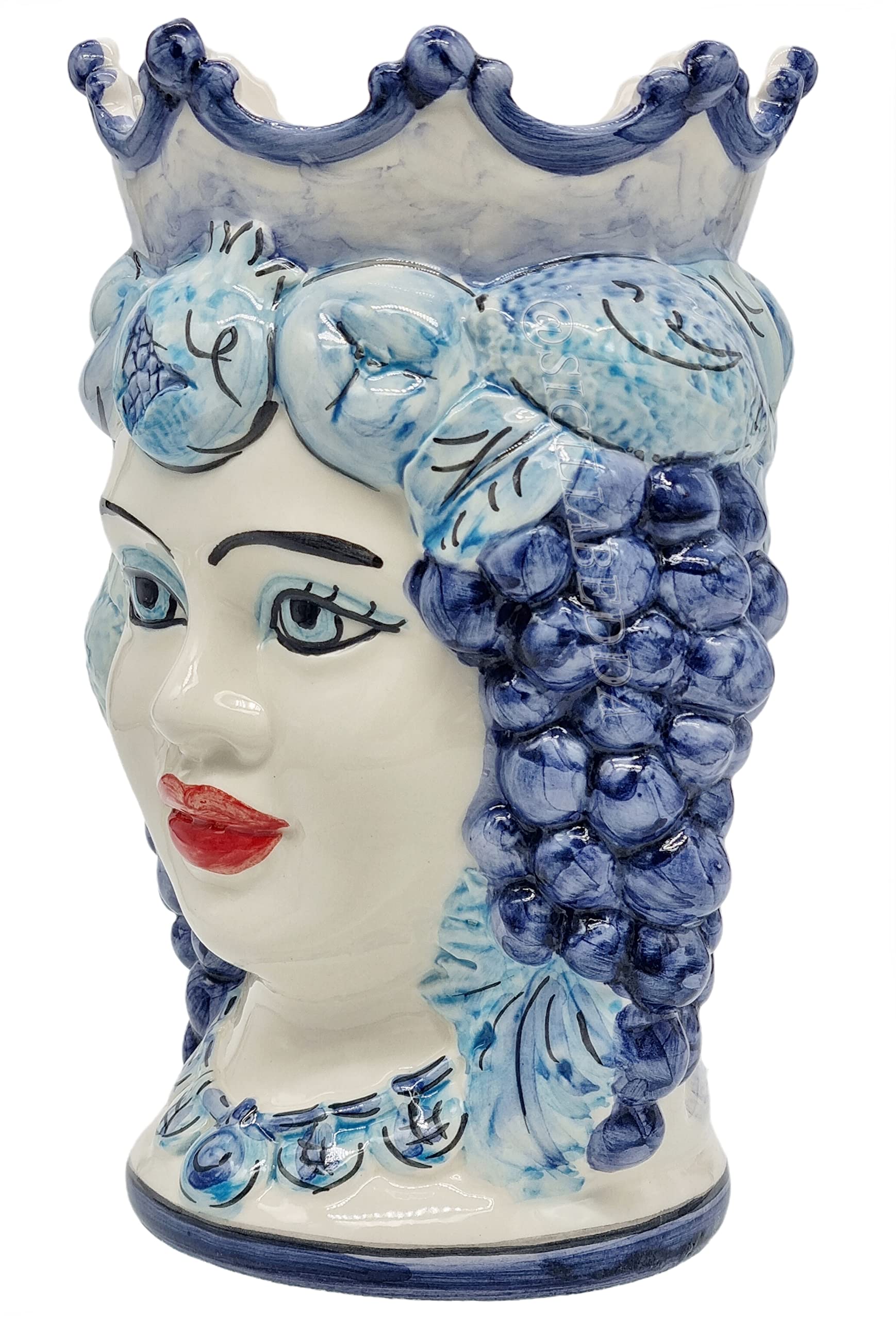 sicilia bedda - Teste di Moro Siciliane Realizzate Interamente a Mano - Ceramica di Caltagirone - H 22 Centimetri (Testa di Moro Donna)