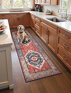 SERISSA Boho Washable Runner Rug, 2x5 Non-Slip Vintage Rust Hallway Kitchen Runner Rug Ultra Soft Print Distressed Tribal Floor Carpet for Bedroom Bathroom Laundry Living Room
