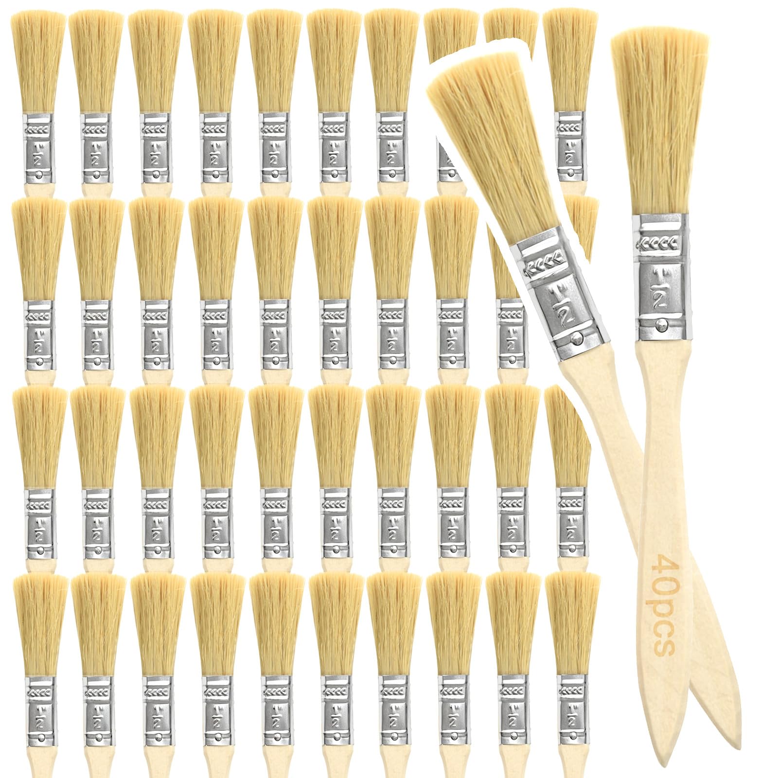 PDKKFF 40PCS 1/2 inch Paint Brush Set, Chip Paint Brushes, Wooden Handle Small Paint Brush for Painting, Stain, Varnish, Glue, Wall, Furniture, Decorating-Woodwork and Home DIY