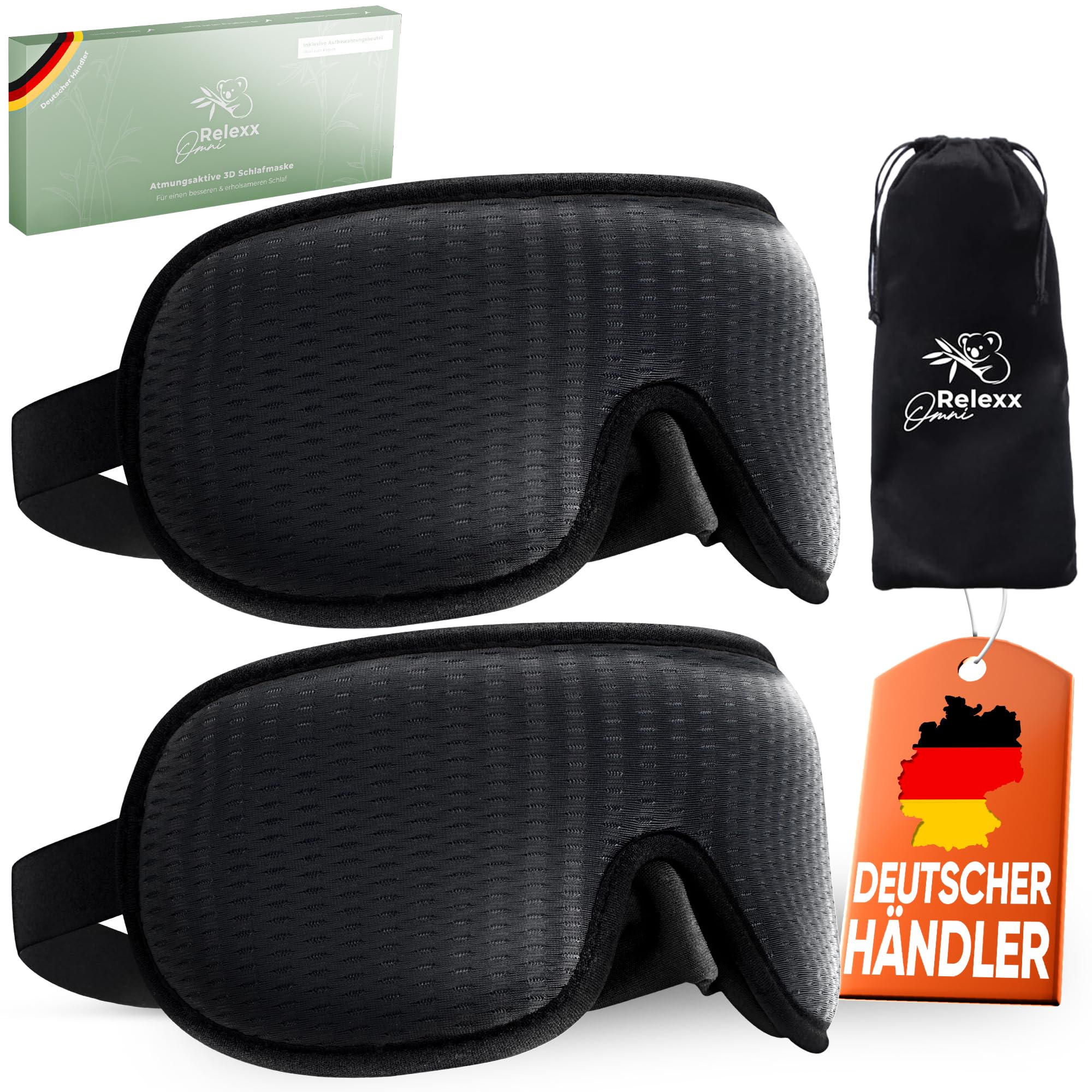 OMNIRELEXX Atmungsaktive 3D Schlafmaske im 2er SET – Bequem für Frauen und Männer - 100% Lichtblockierend - Soft und wei