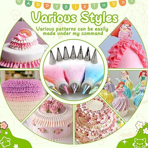 Miniatura 5 de Suuker Juego de 7 boquillas plisadas para tuberías de falda plisada, boquillas rusas de acero inoxidable, juego de tuberías para fondant de