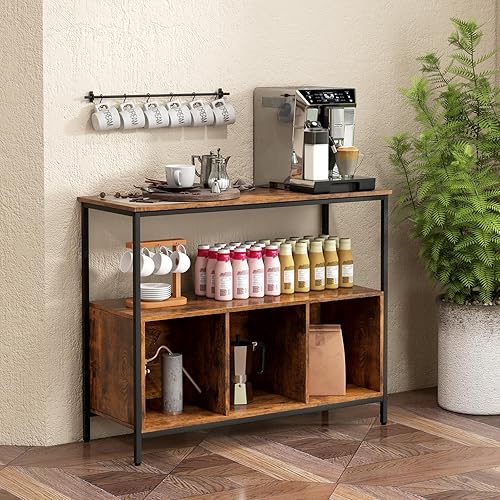 Miniatura 4 de Armario buffet con almacenamiento, aparador con 1 estante abierto y 3 cubículos, buffets y aparadores de madera, mesa de café moderna para cocina,