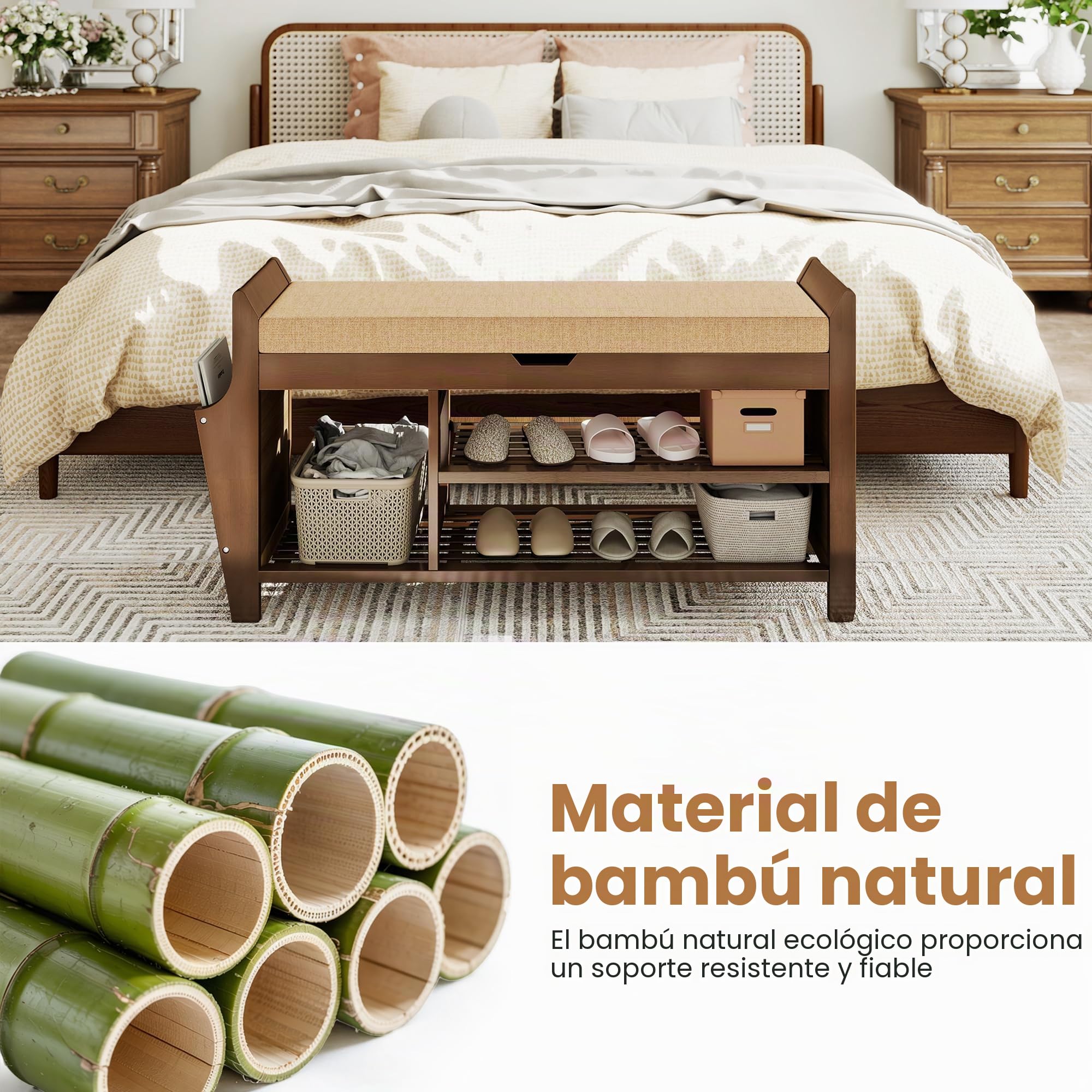 Pamapic Banco Zapatero, Banco Zapatero con Asiento, Mueble de Recibidor de 3 Niveles, Almacenamiento Oculto, Compartimento de Almacenaje para Entrada, Dormitorio, 100 x 30 x 50 cm