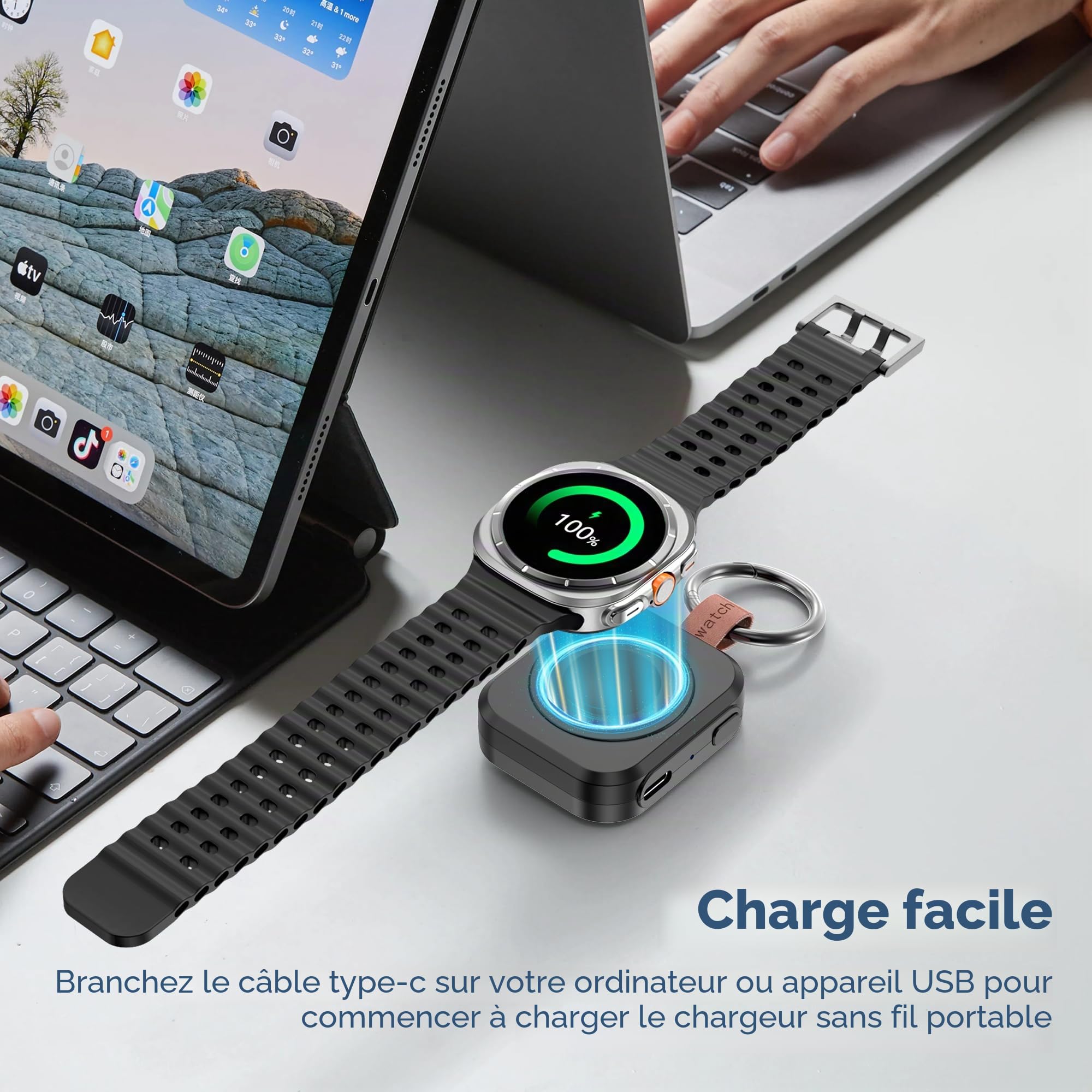 Chargeur pour Samsung Galaxy Watch, 1200mAh Chargeur Portable pour Samsung Galaxy Watch 8/8 Classic/7/Ultra/6/6 Classic/5/5 Pro/4/3, Active 2/1 (Noir)