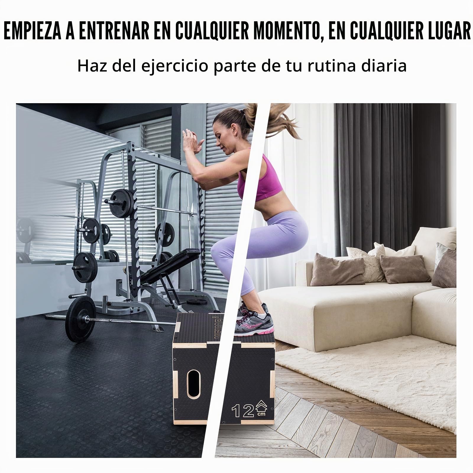 VEVOR Caja pliométrica 3 en 1, caja pliométrica de madera, plataforma y caja de agilidad de salto, caja de ejercicios de fitness antideslizante para entrenamiento de gimnasio en casa, entrenamiento de