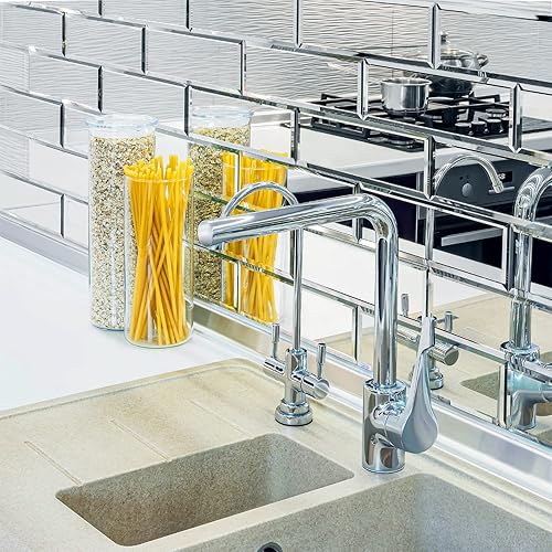 Miniatura 3 de Espejo de vidrio de 3 x 10 pulgadas, para salpicadero de metro, cocina, baño, borde biselado, azulejos de ladrillo (plata, 10 azulejos de 2 pies