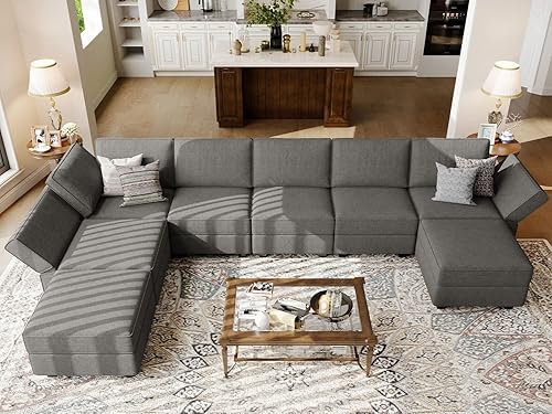 Miniatura 4 de Belffin - Sofá seccional modular con cama oculta, sofá seccional convertible para sala de estar. Sofá color gris claro