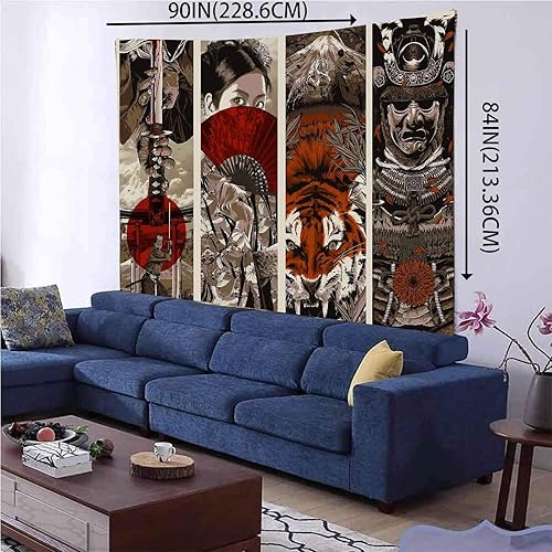 Miniatura 4 de Aidatain Tapiz de pared de estilo japonés  Samurai Maiko Tiger Mount Fuji Manta de playa estética para dormitorio, sala de estar y comedor,