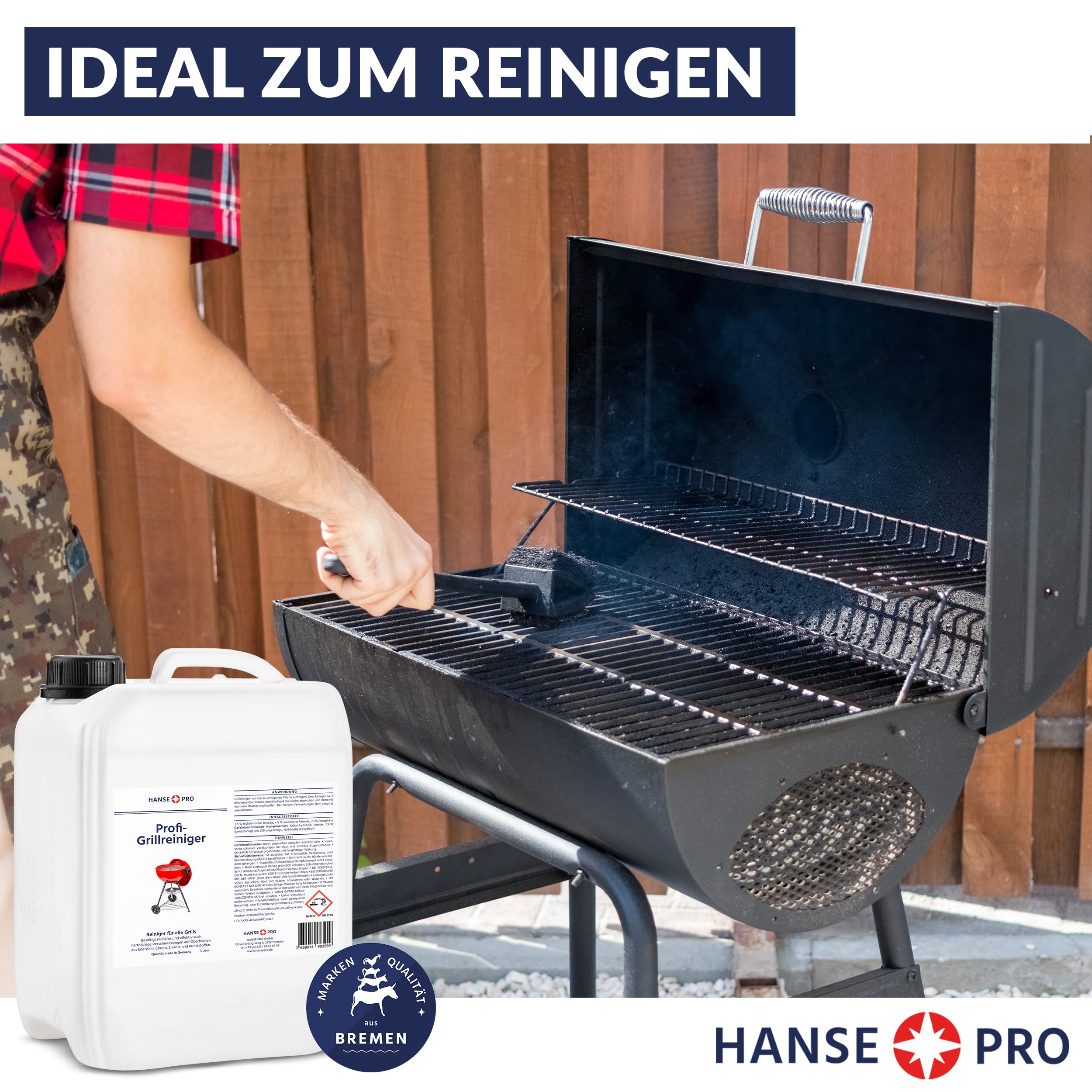 HANSE PRO Profi-Grillreiniger, im 5 Liter-Kanister I löst hartnäckige Verkrustungen und Rückstände I für Grillrost, Herdplatten, Öfen, Dunstabzugshauben I optimal für Edelstahl I Grillrost-Reiniger