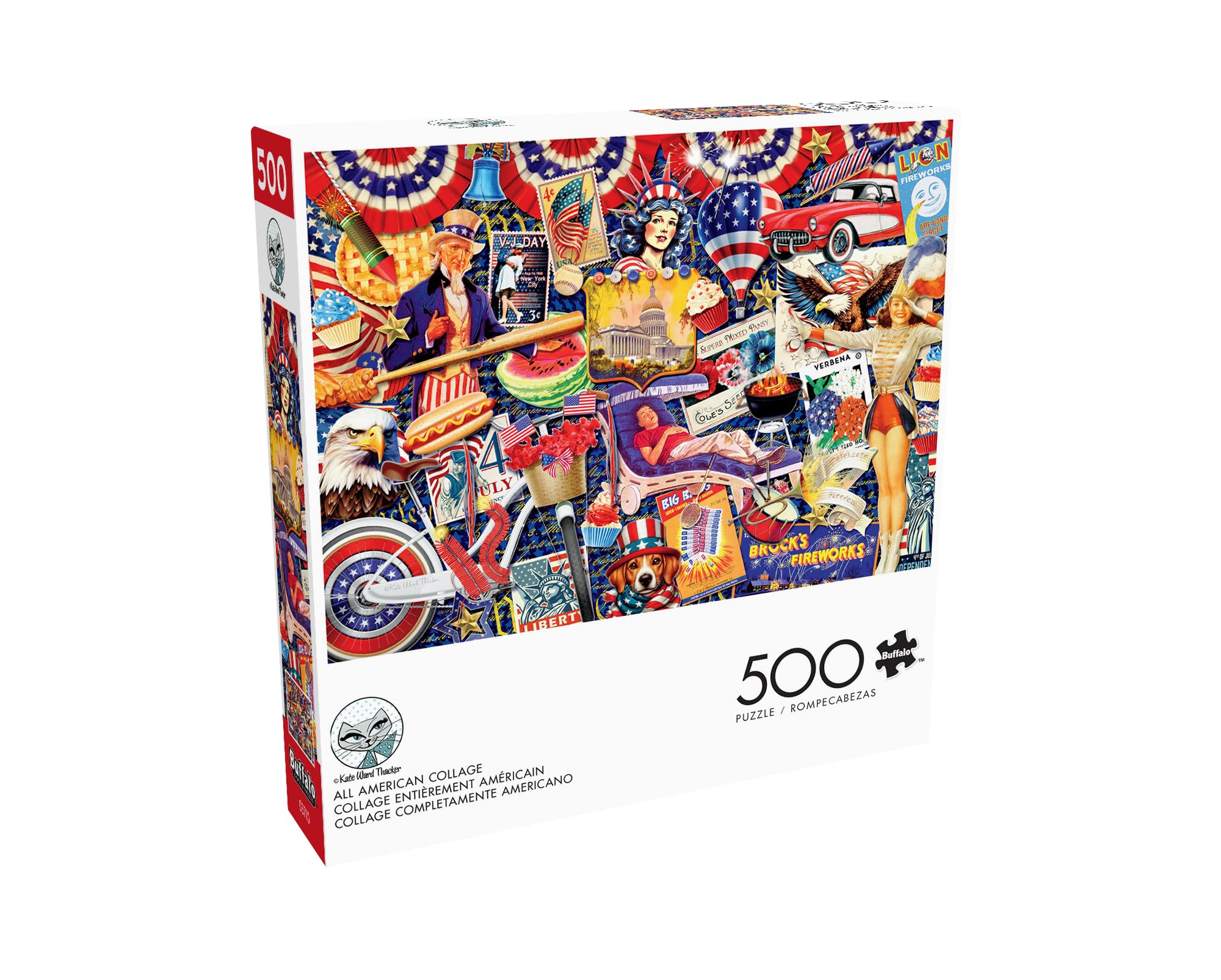 Buffalo Games - Kate Ward Thacker - All American Collage - 500 Piece Jigsaw Puzzle Colorful Puzzle for Adults – Precision-Cut Pieces, Beautiful