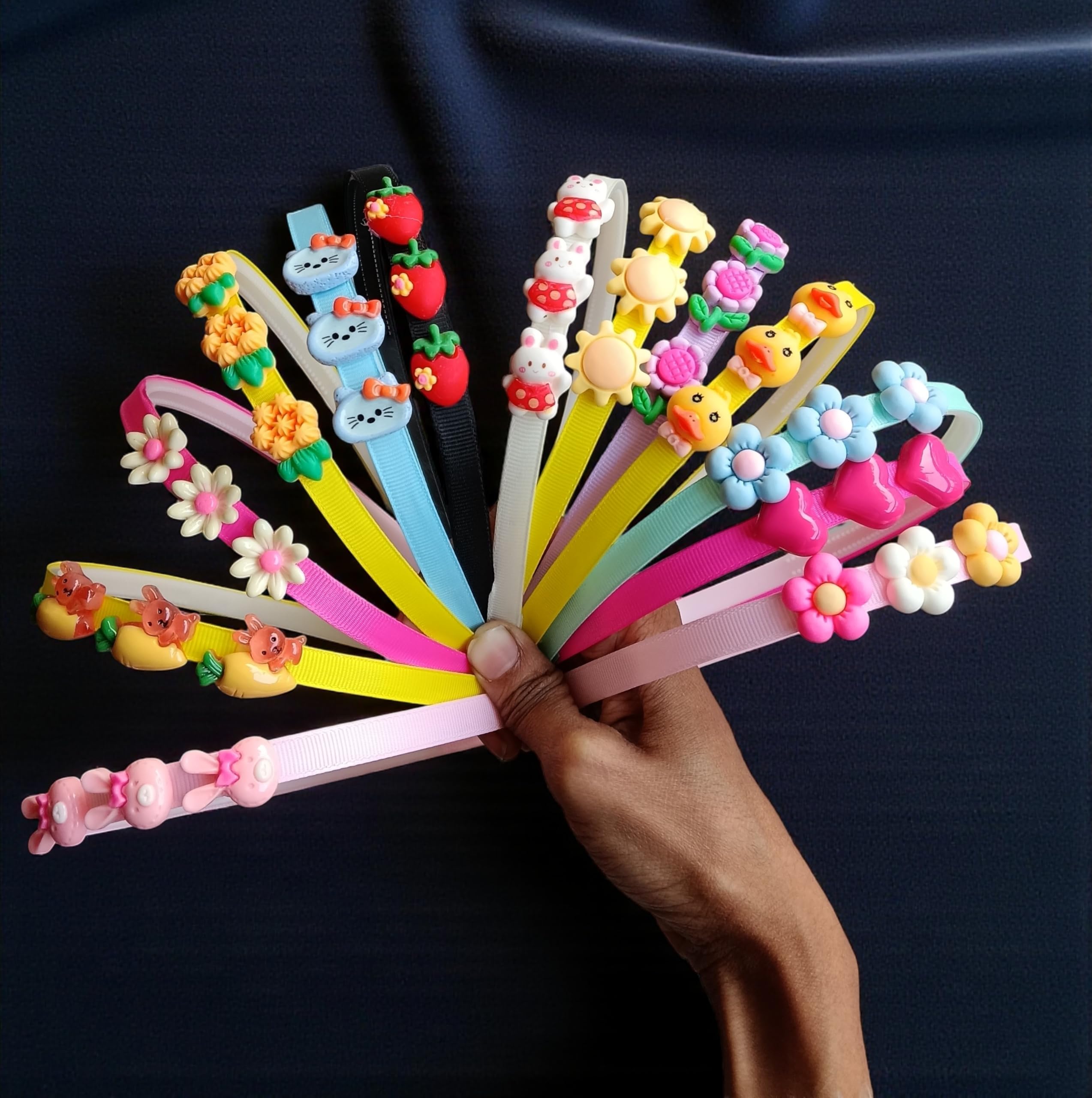 Neobaby Colorful Hair Accessories Set, Cute Cartoon Design Headbands, Ribbon Hair Bands for Girls Kids (Random Design, Pack of 4 Pcs)