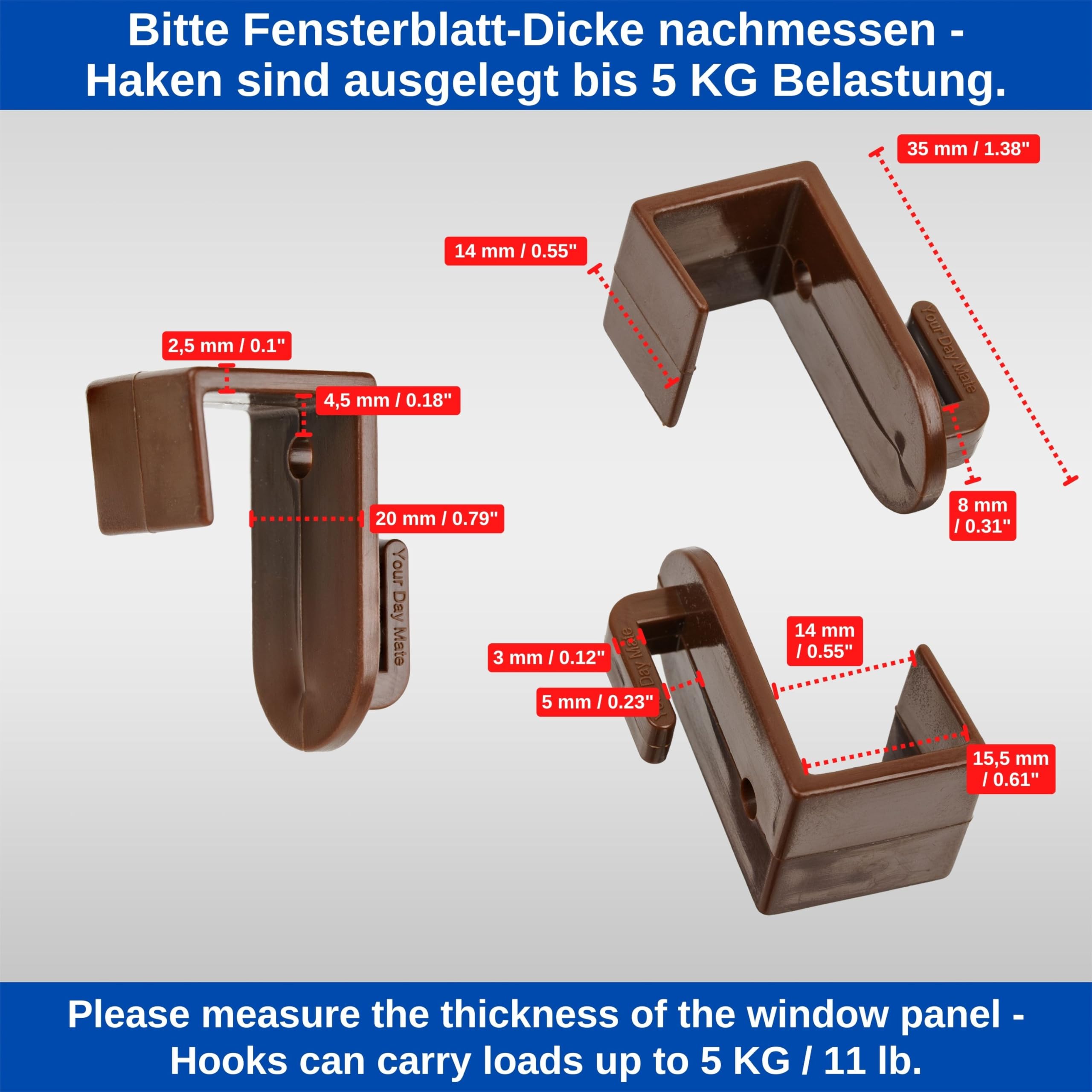 20 Ganci Per Finestre Marrone 17-20mm - Clip Per Decorazioni E Tendaggi Senza Fori O Colla - Foto 10