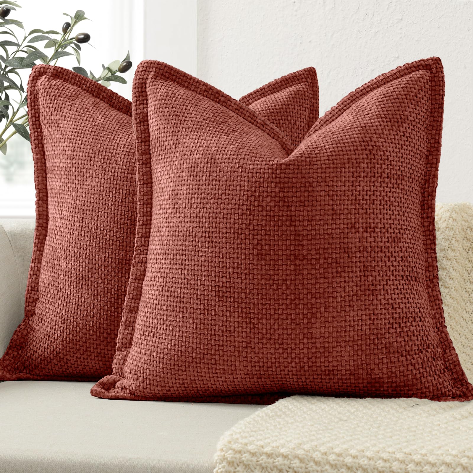ZWJD Soft Chenille Cushion Covers 40x40 2 Pack, Decorative Cushions with Pressed Edge Design, Burnt Orange Luxury Home Decor Pillow Covers for Sofa, Couch, Living Room & Bedroom Modern Home Décor — image 1