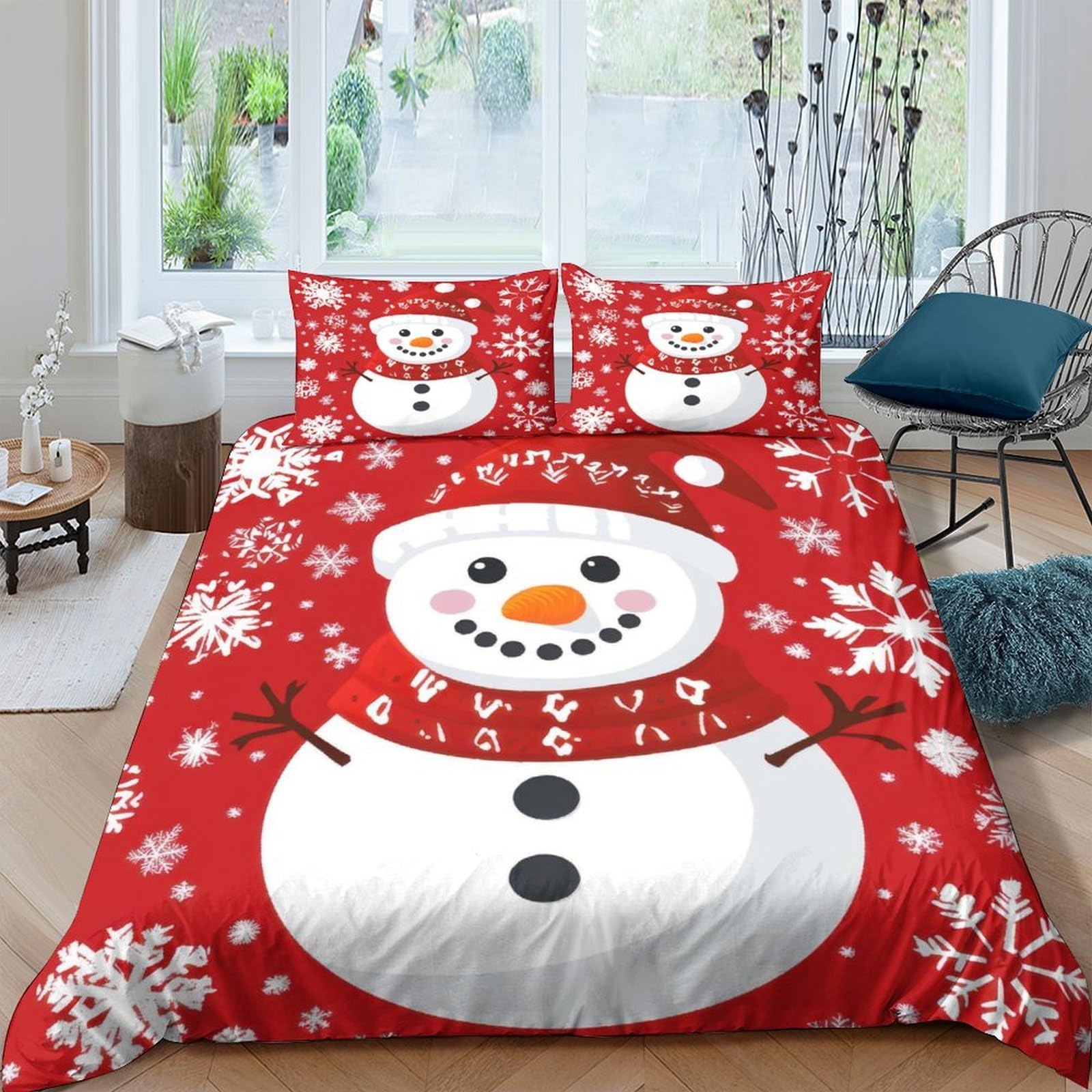 Ctjqhvkz Style-10 3D Printed Red Snowman Fitted Sheet Microfiber Soft Breathable Christmas Snowflake Bed Cover For Bedroom Guest Room Dorm Decor Single（135X200cm）