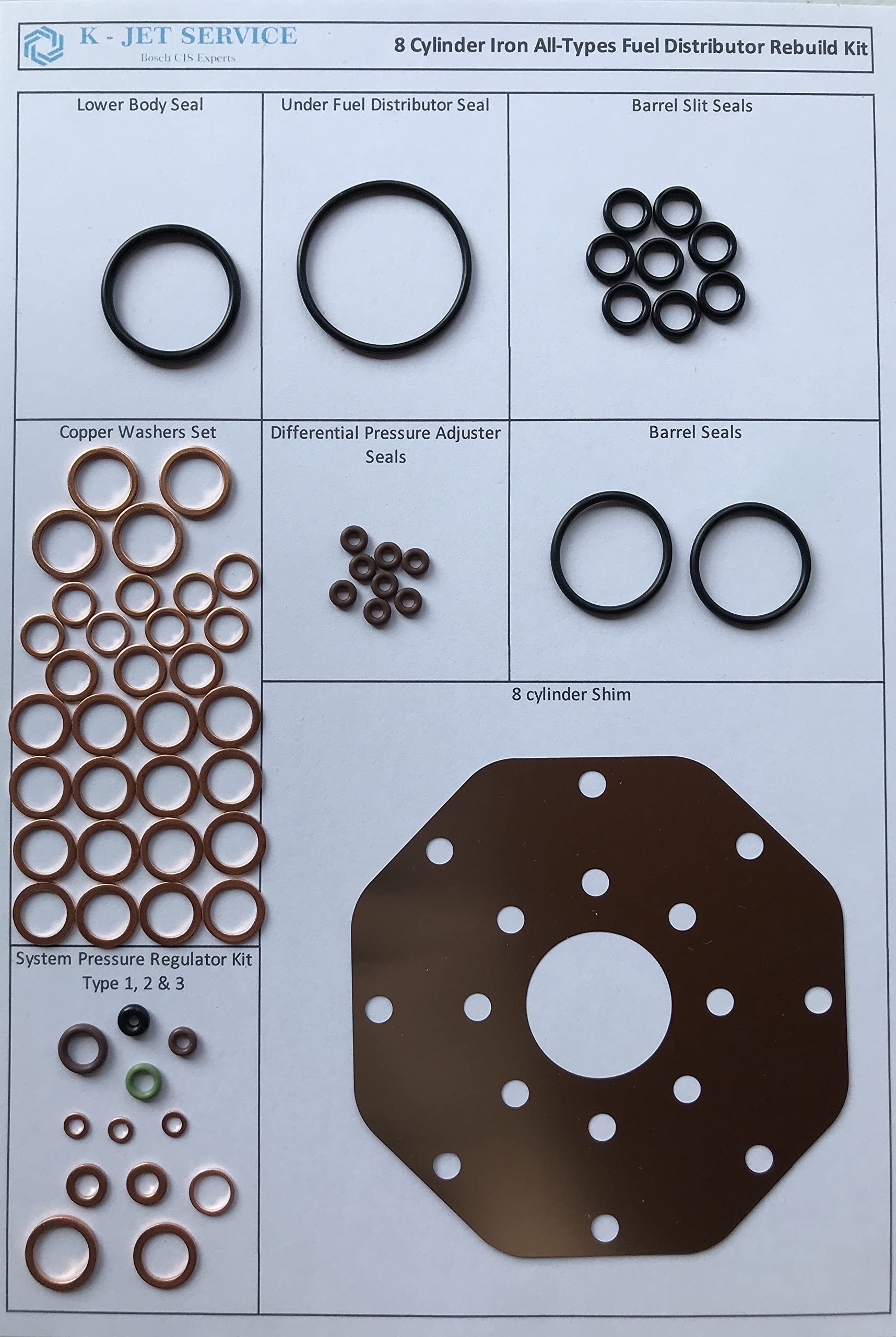 Kit di riparazione divisori per tutte le Bosch 8 cilindri K-Jetronic grigio ghisa compatibile con Porsche 911 928 Mercedes 350 450 Ferrari 308 Mondial