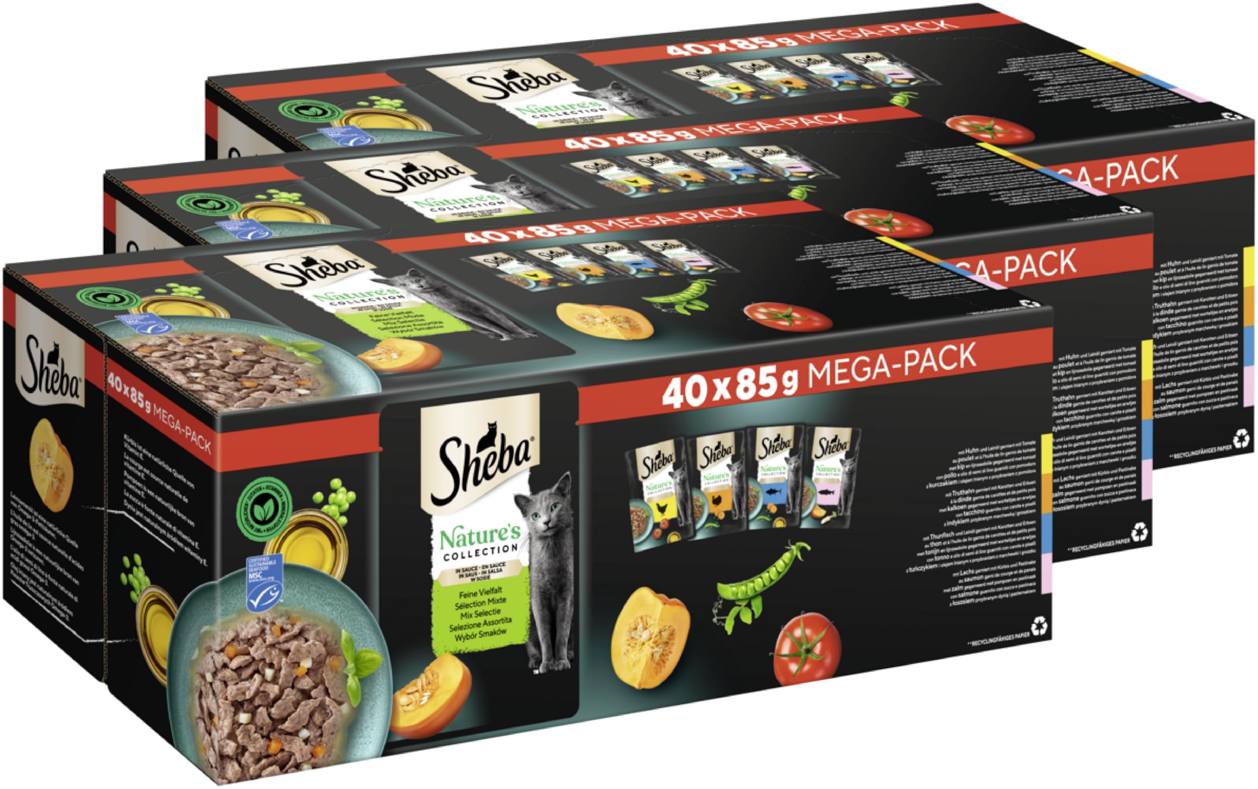 SHEBA® Portionsbeutel Mega-Pack Nature's Collection in Sauce Feine Vielfalt (MSC) 3 x 40 x 85g