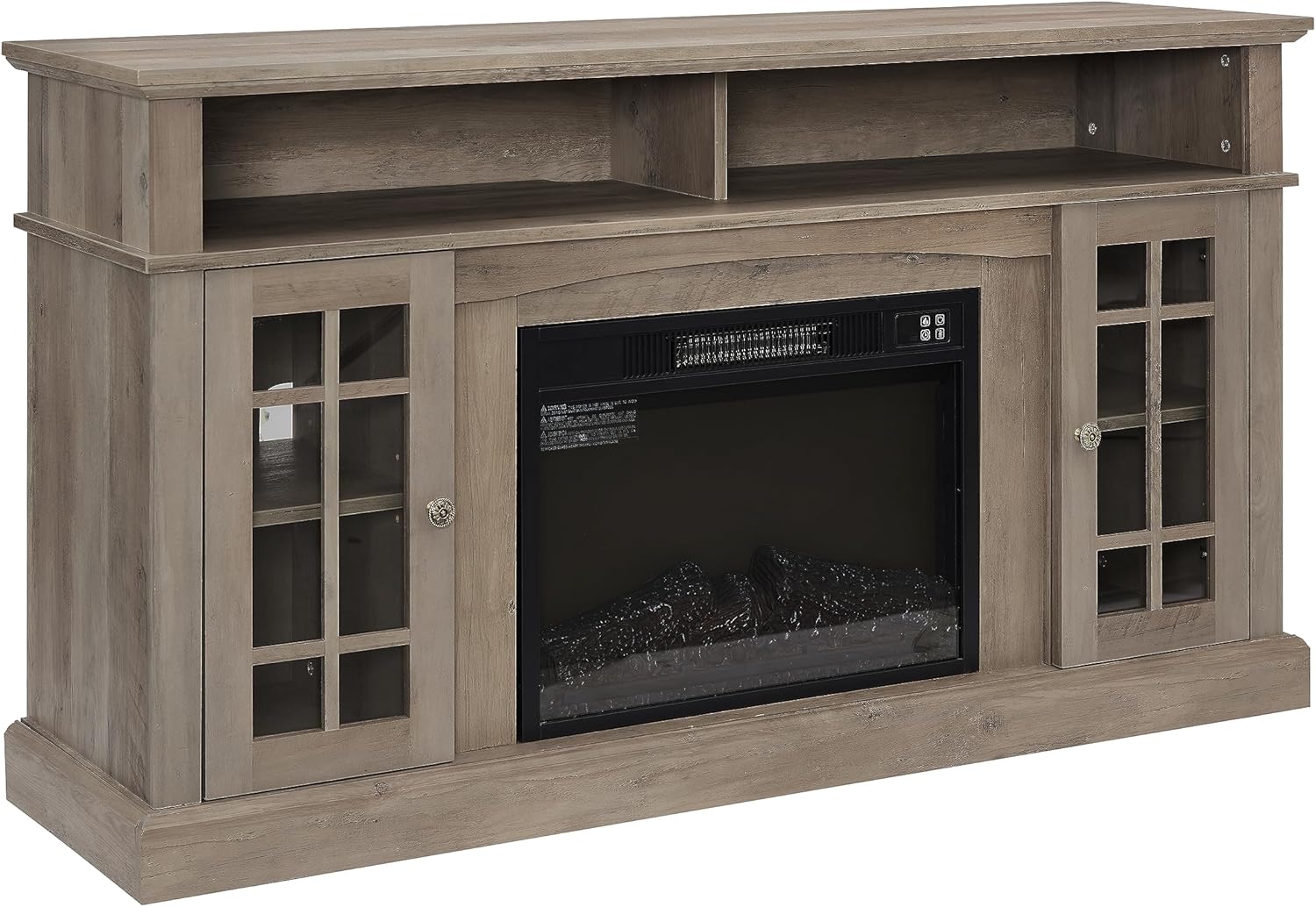 Farmhouse Fireplace TV Stand TV Cabinet TV Console with 23" Electric Fireplace Insert for 50-65 Inch TV, 58'' Entertainment Center with Door Storage Cabinet for Living Room (Gray, with Fireplace)