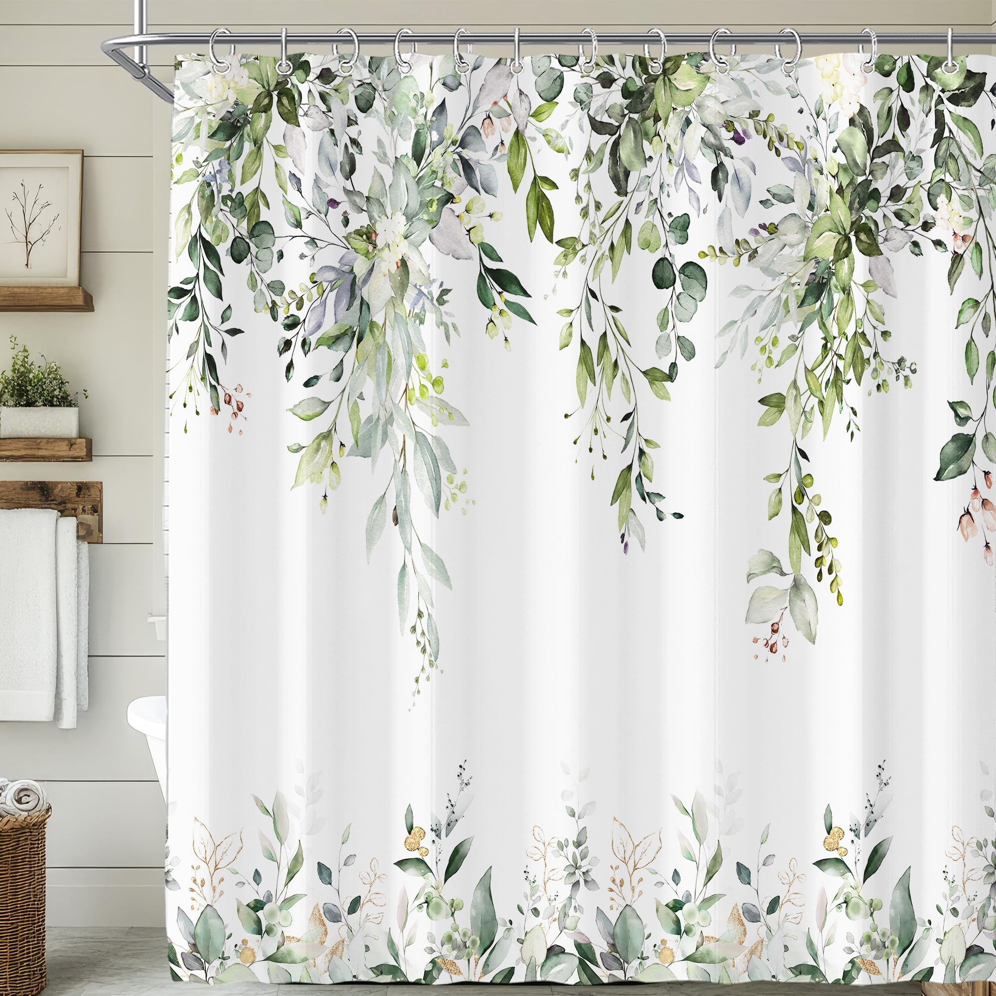 Visioun Eucalyptus Sage Green Leaves Shower Curtain for Bathroom 72W*72H Inch Rustic Floral Flower Botanical Farmhouse Bathtub Decor Retro Plant