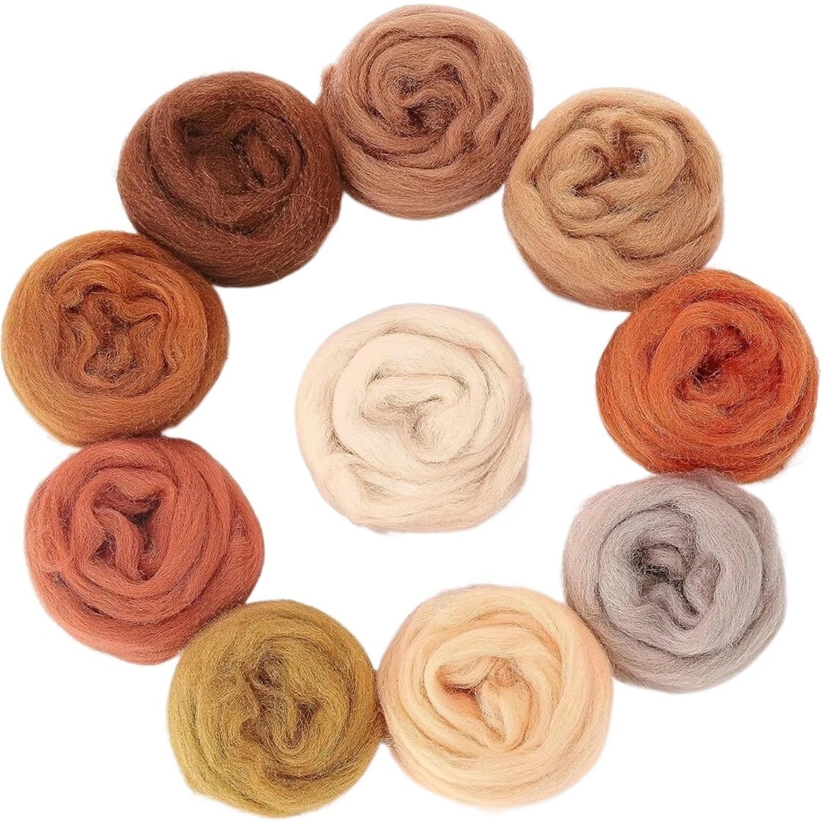 Laine à feutrer à l'aiguille Fibre naturelle laine roving, fil, aiguille feutrage, filage main, matériaux bricolage, fournitures artisanales, idéal créations DIY uniques(Brown 10 Packs)