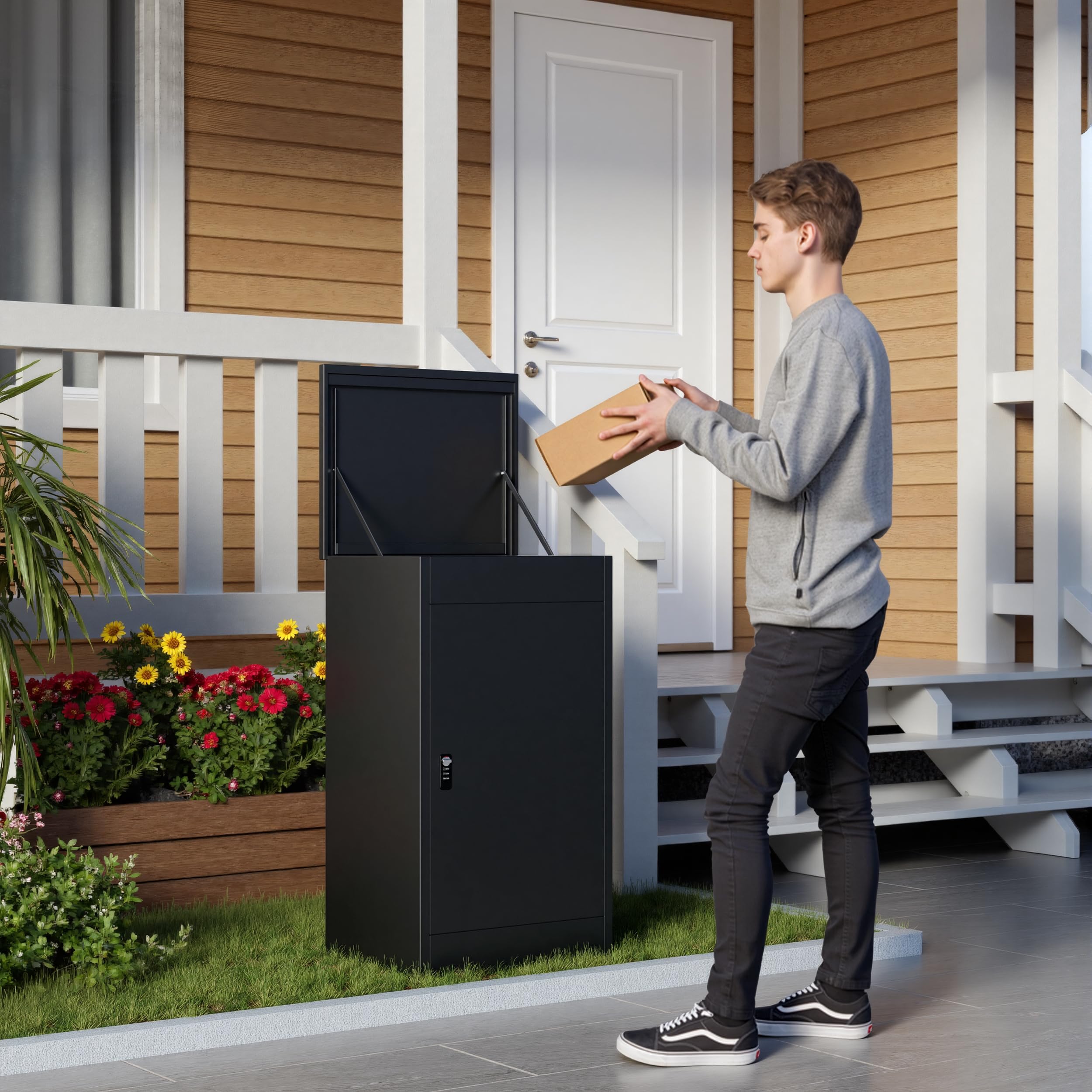 MSFE Buzon para Paquetes Exterior Grande,Buzón de Paquetes Buzón de Acero Galvanizado Código de Combinación,Antirrobo,Resistente a la Intemperie para Hogar Porche,Valla y Acera,63 * 112 * 49.5cm